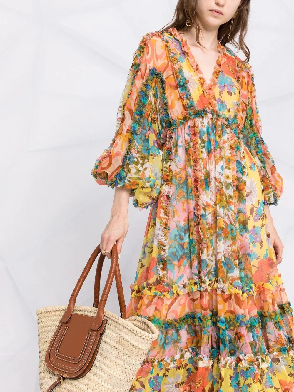 floral-print flared midi dress - 5