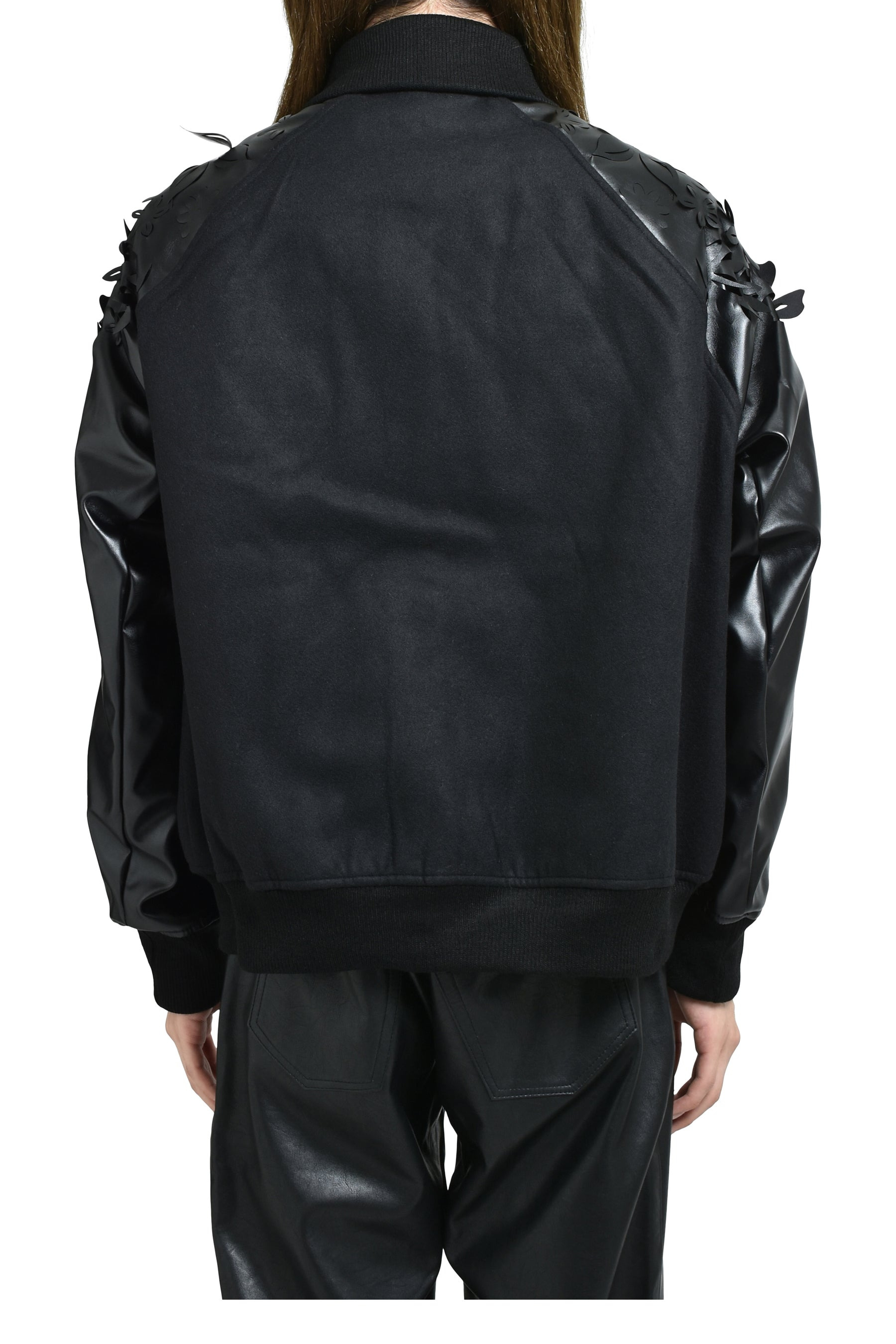LASER-CUT FLOWER VARSITY JACKET / BLK - 2