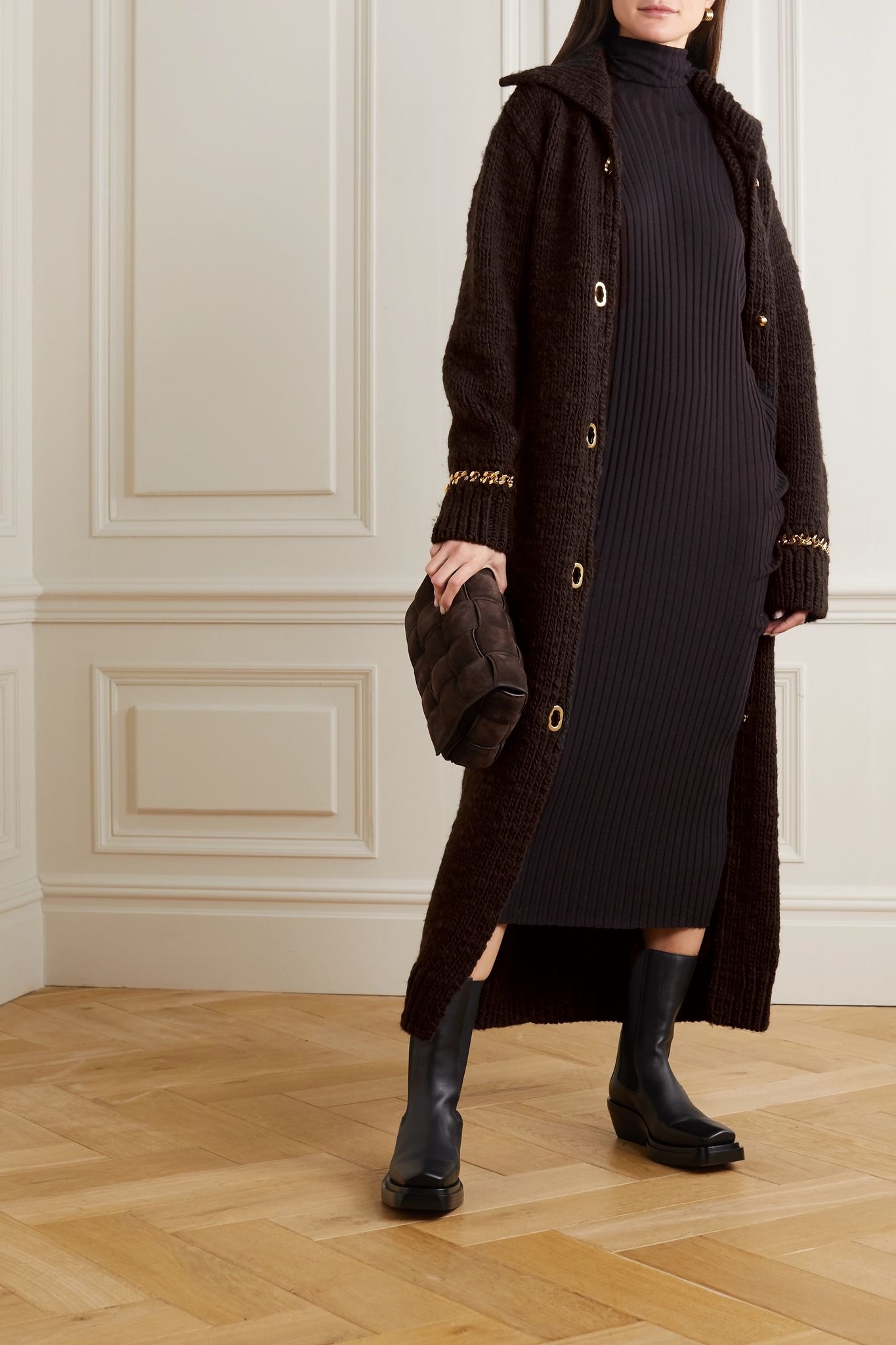 Chain-embellished wool-blend coat - 2