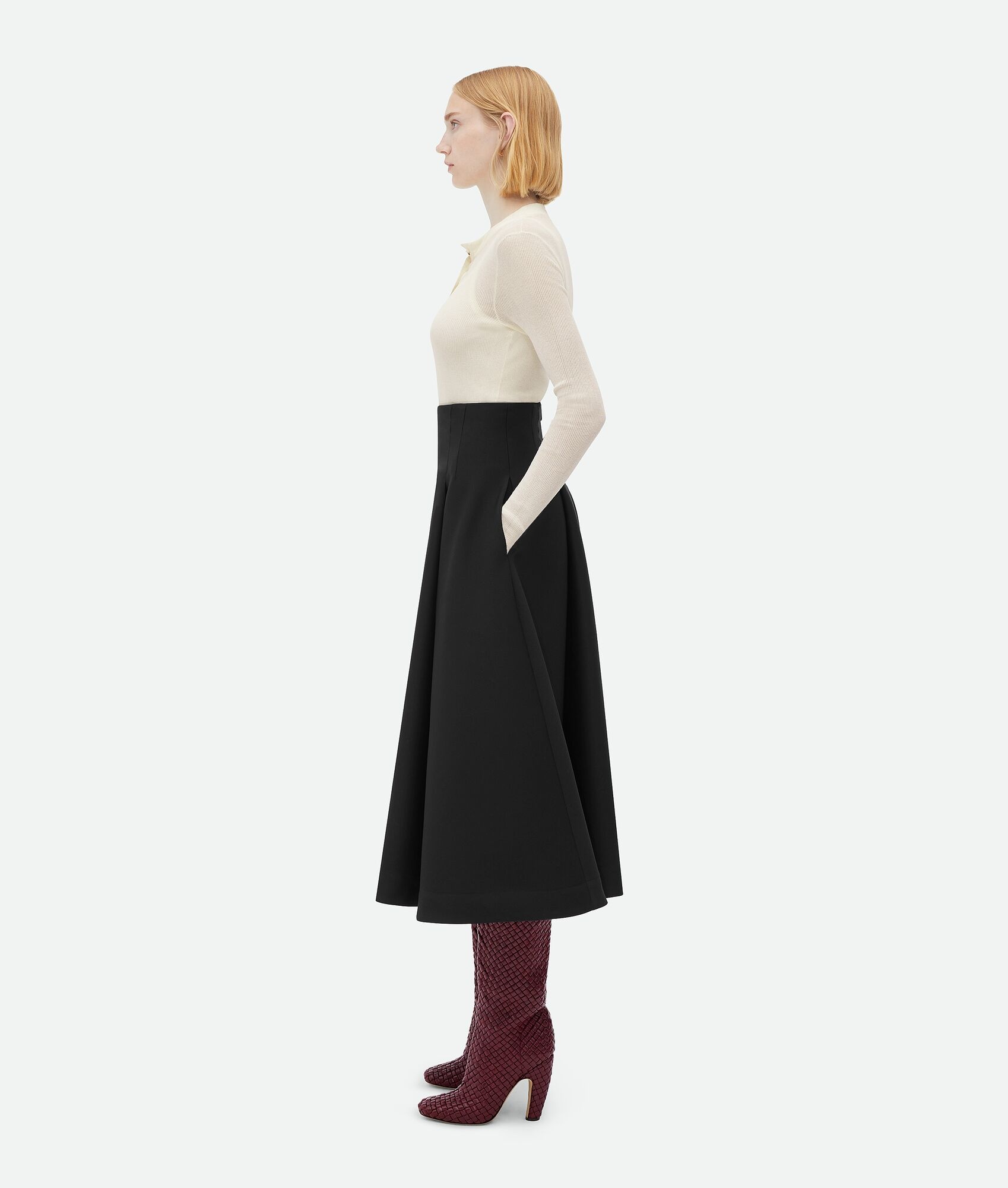 Compact Wool Wide Midi Skirt - 2