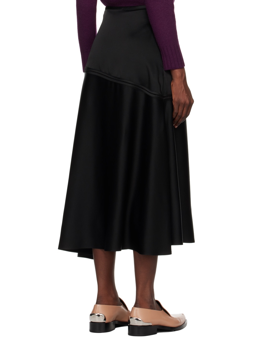 Black Flared Midi Skirt - 3