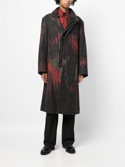 Yohji Yamamoto abstract-pattern asymmetric wool blend coat outlook