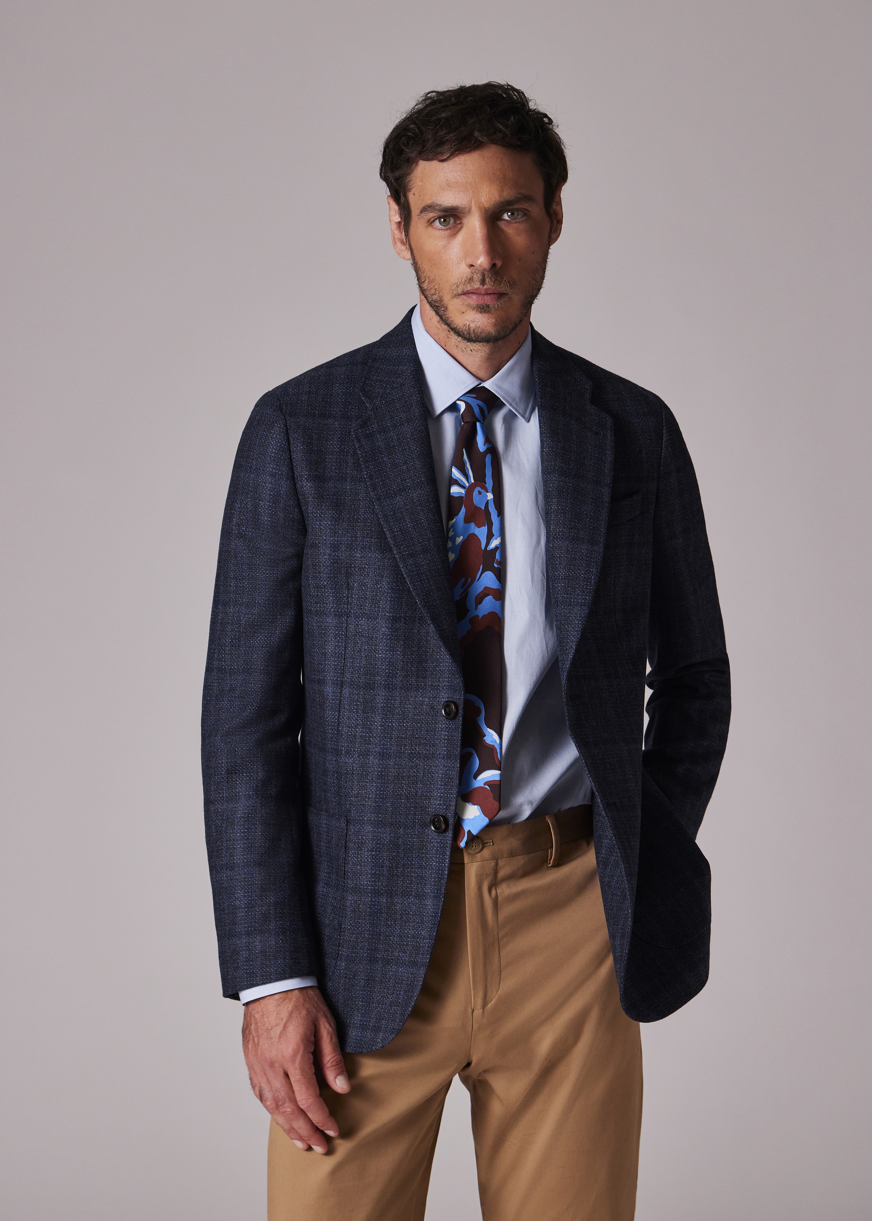 Navy Check Wool-Cashmere Buggy-Lined Blazer - 6
