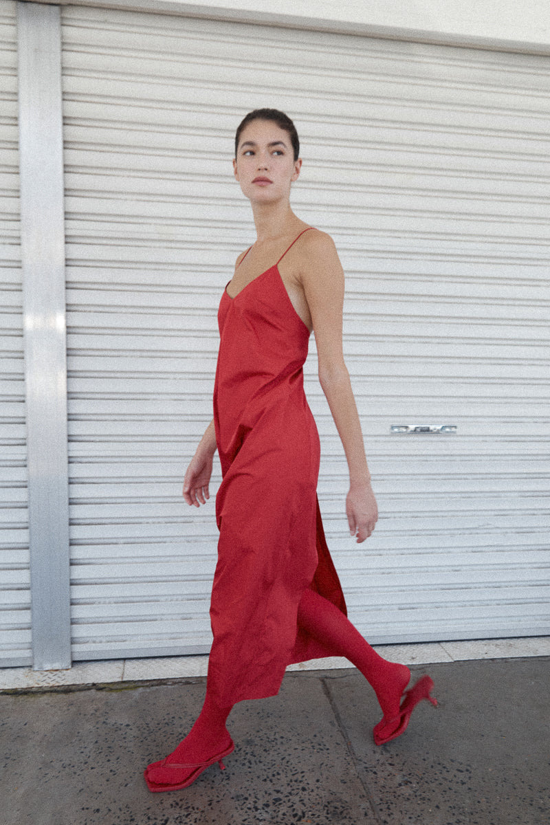 Paper Taffeta Cocoon Dress - Red - 9