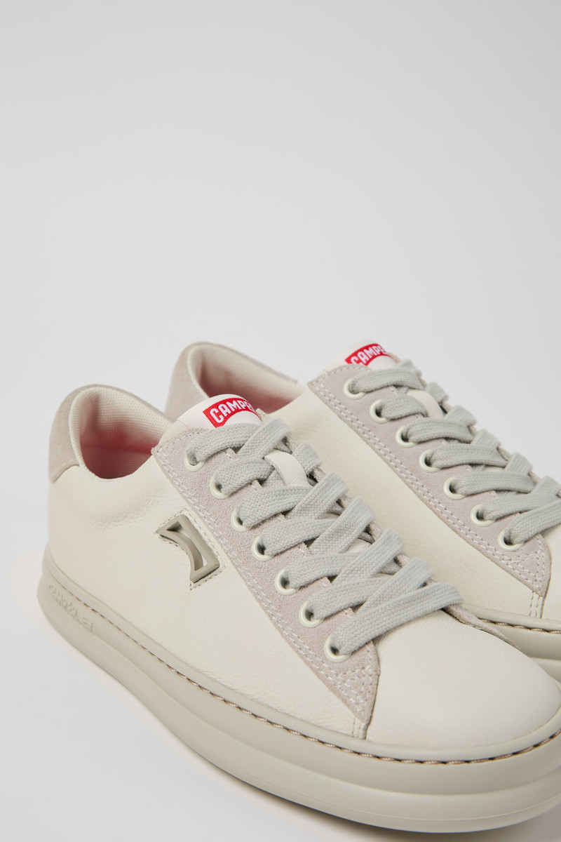 White Leather and Nubuck Sneakers for Women. 2