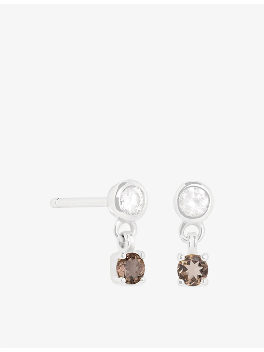Charm 14ct White-Gold, Lab-Grown Diamond and Smokey Quartz Stud Earrings - 1