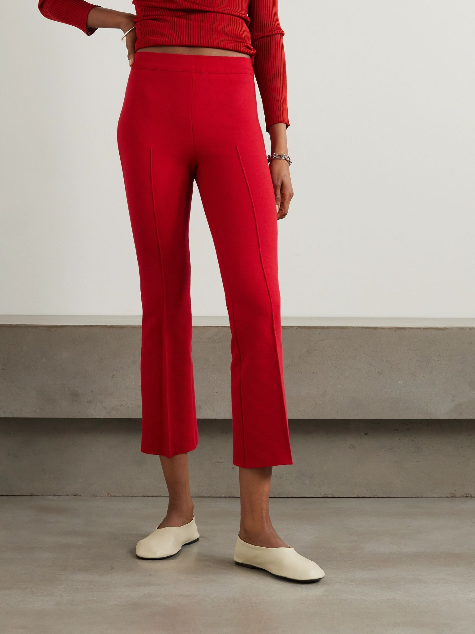 Kick cropped stretch-cotton flared pants Red - 3