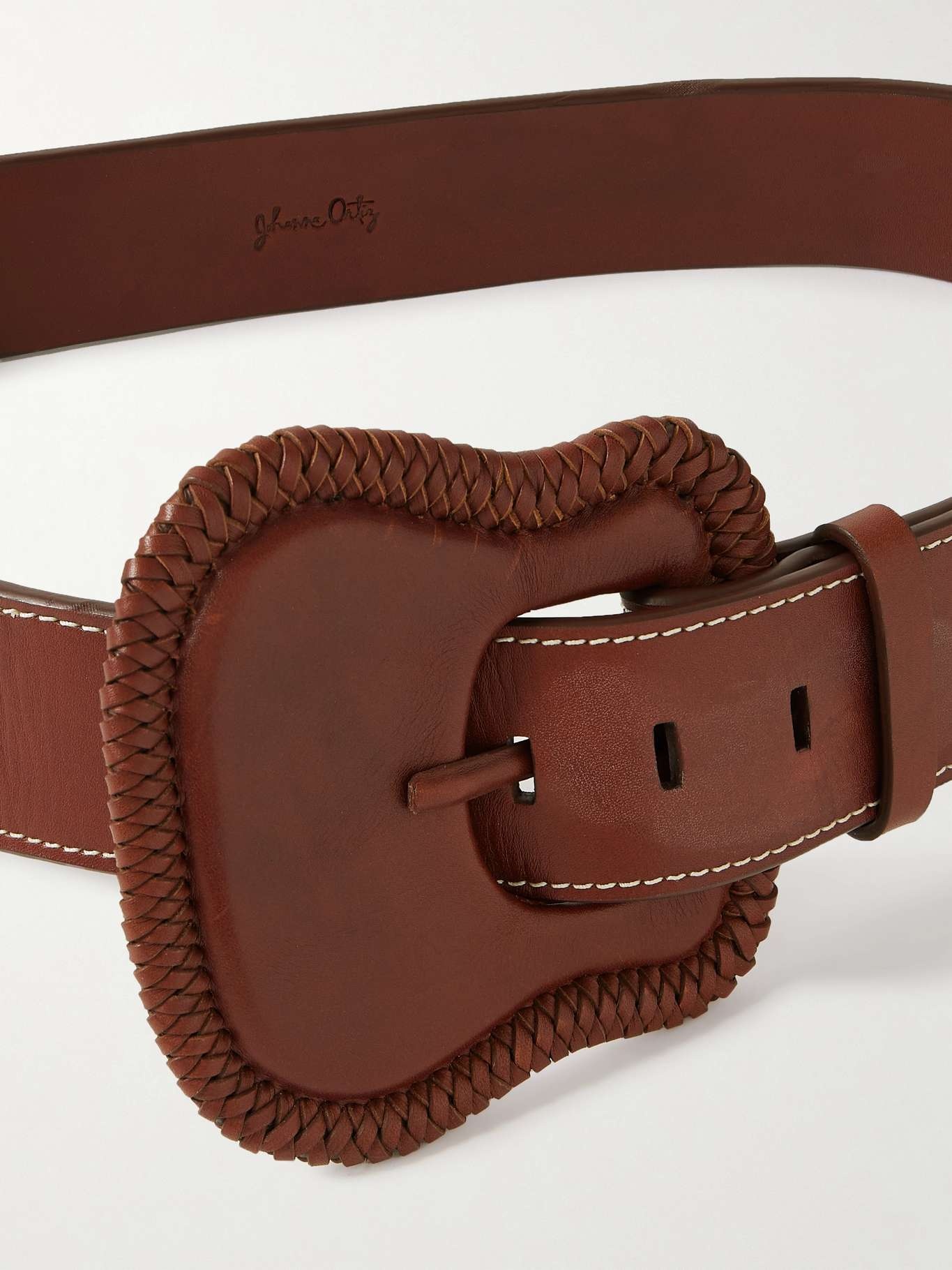 Leeward smooth and croc-effect leather belt Brown - 3