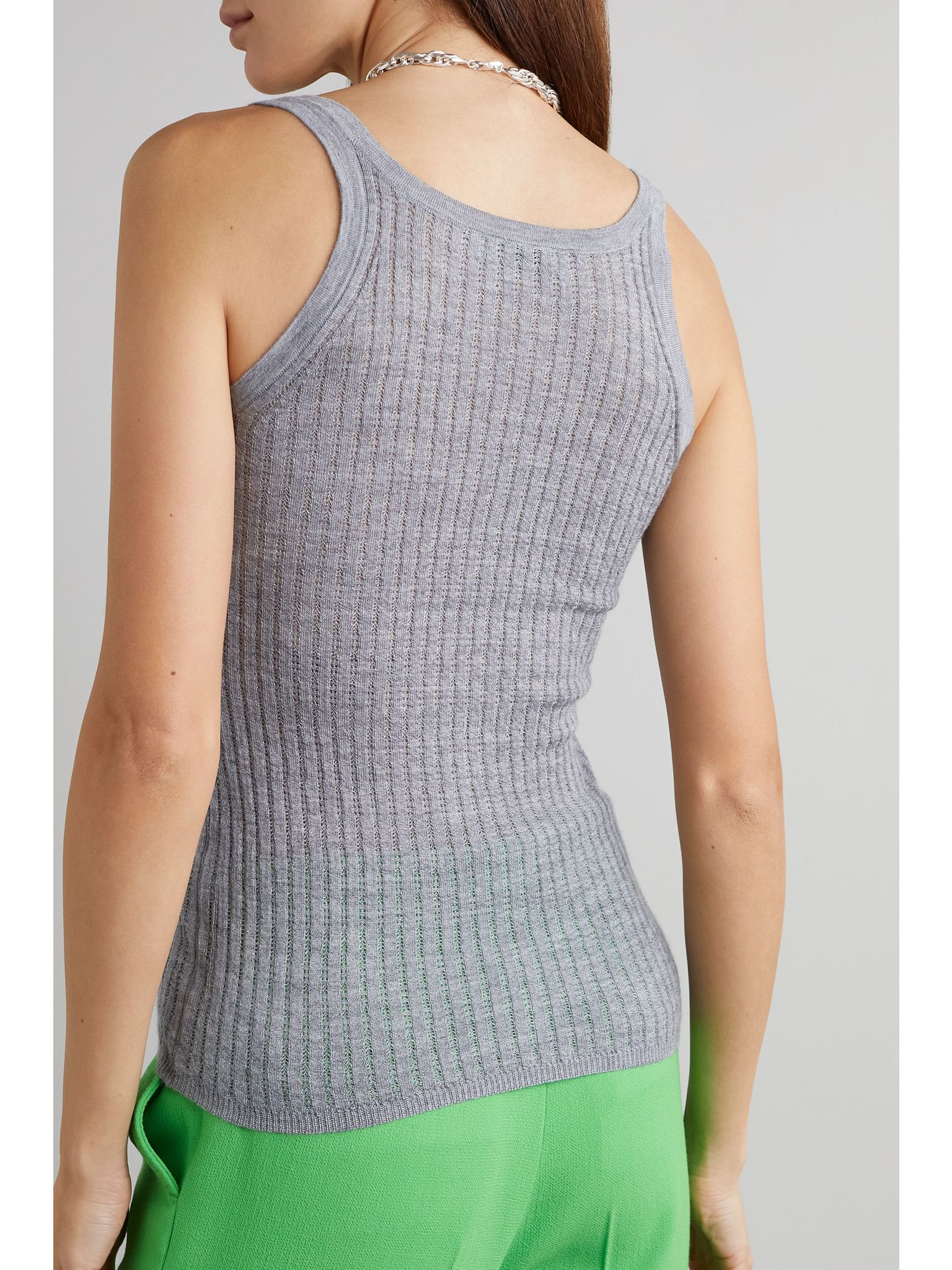 Nevin pointelle-knit cashmere and silk-blend tank Dark gray - 3