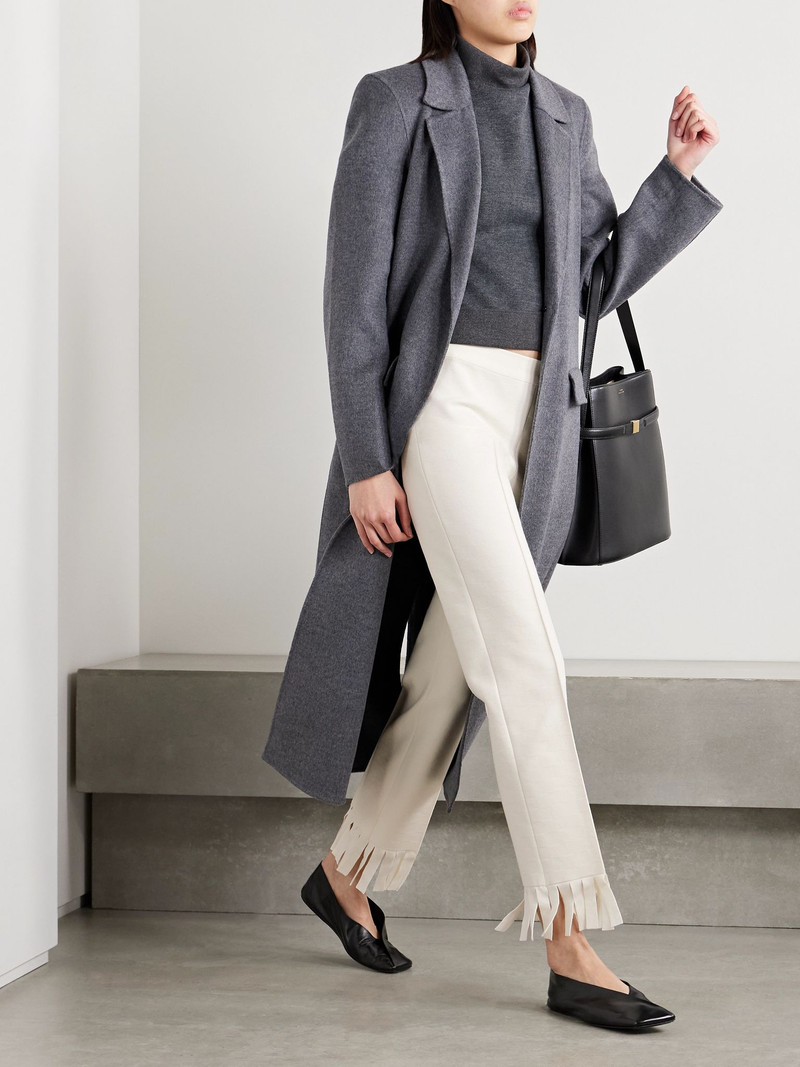 HIGH SPORT Louis fringed cotton-blend jacquard straight-leg pants Ivory outlook