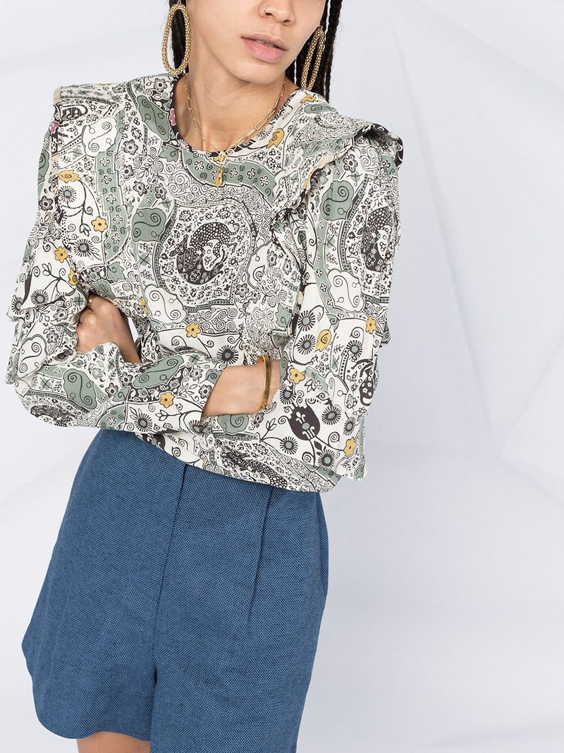 floral print ruffle 트림 블라우스 5
