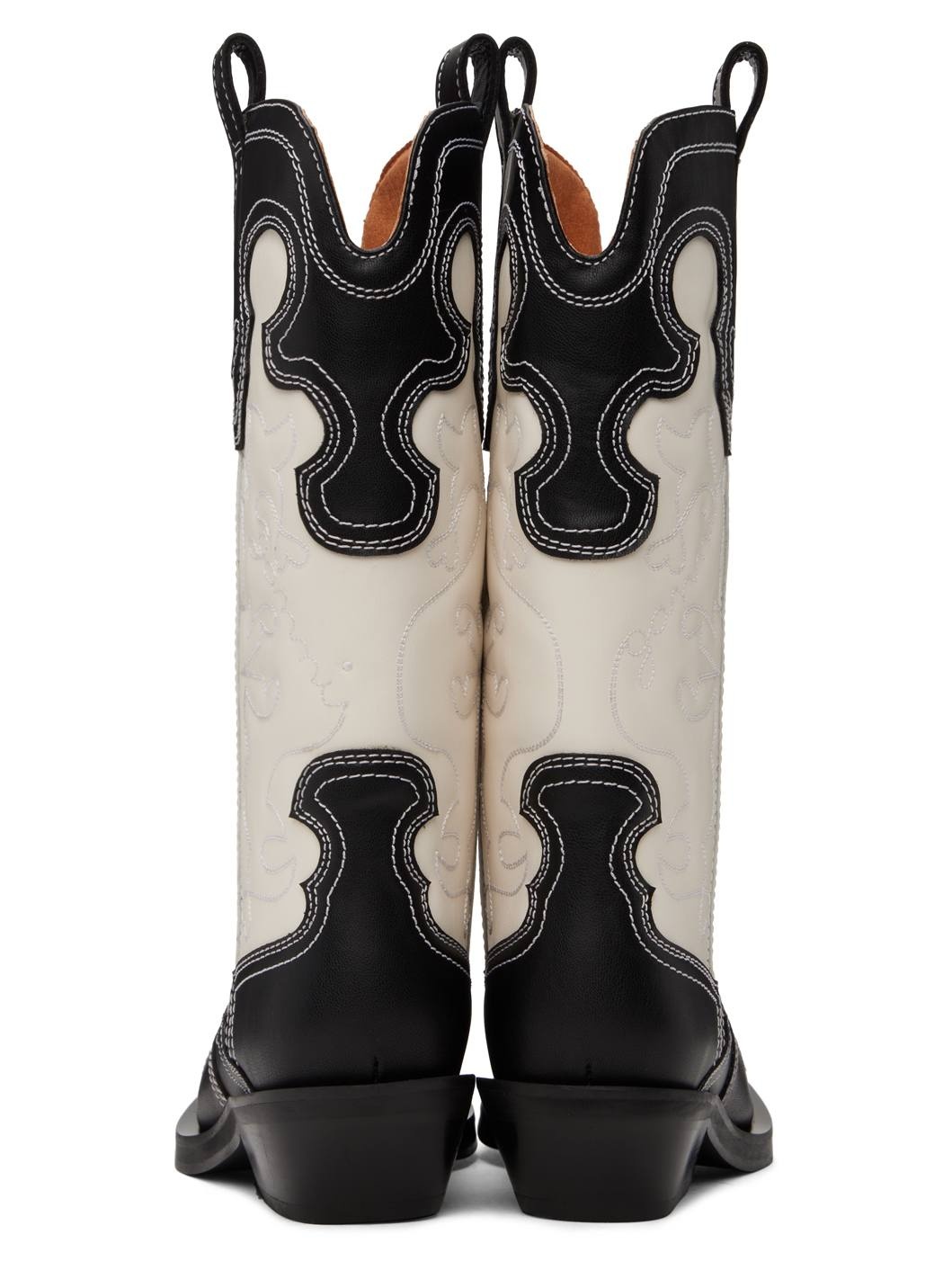 Black & White Mid Shaft Embroidered Western Boots - 2