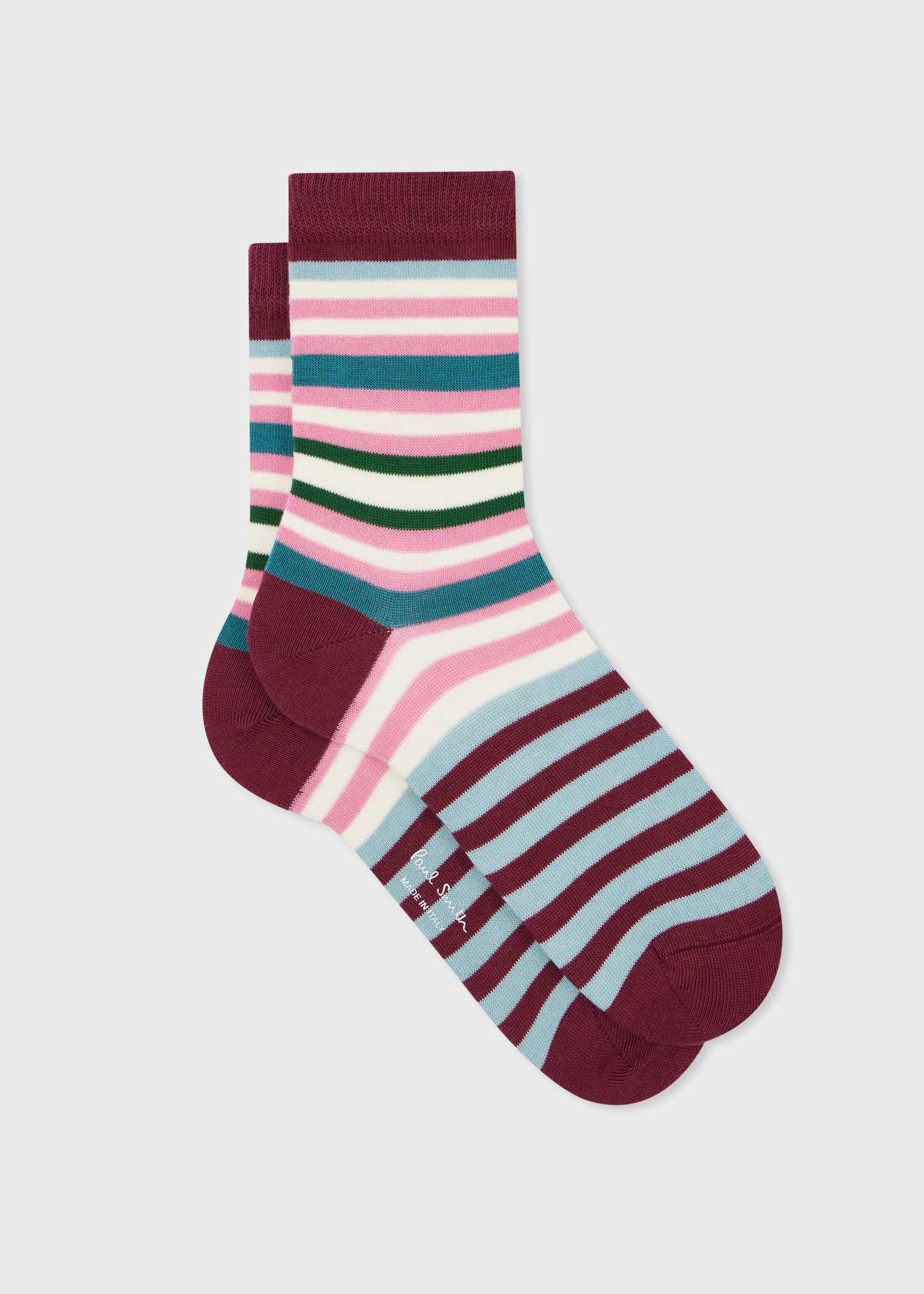 Women's Burgundy Multi Colour Stripe Socks - 1