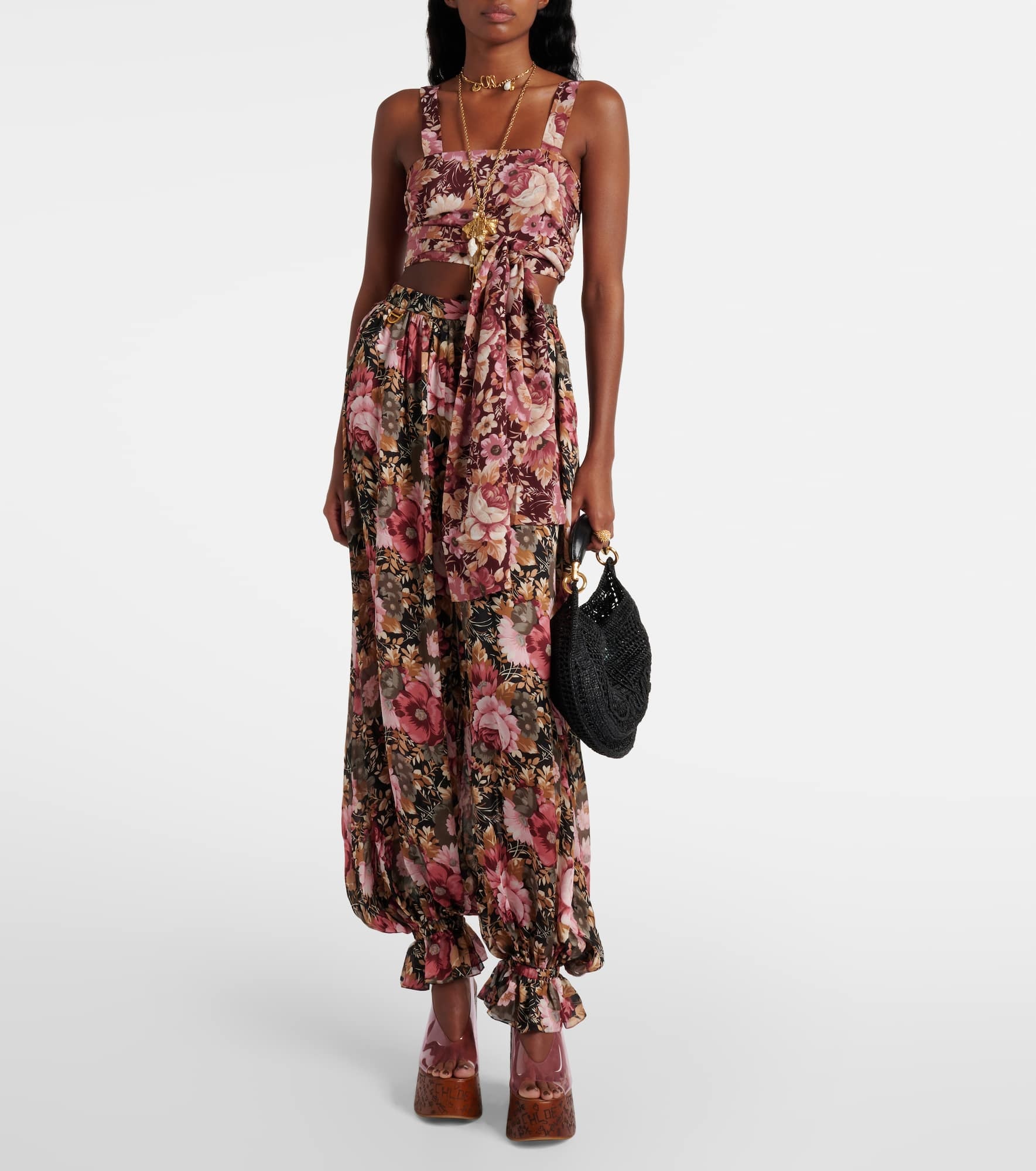 Floral crêpe de chine crop top - 2