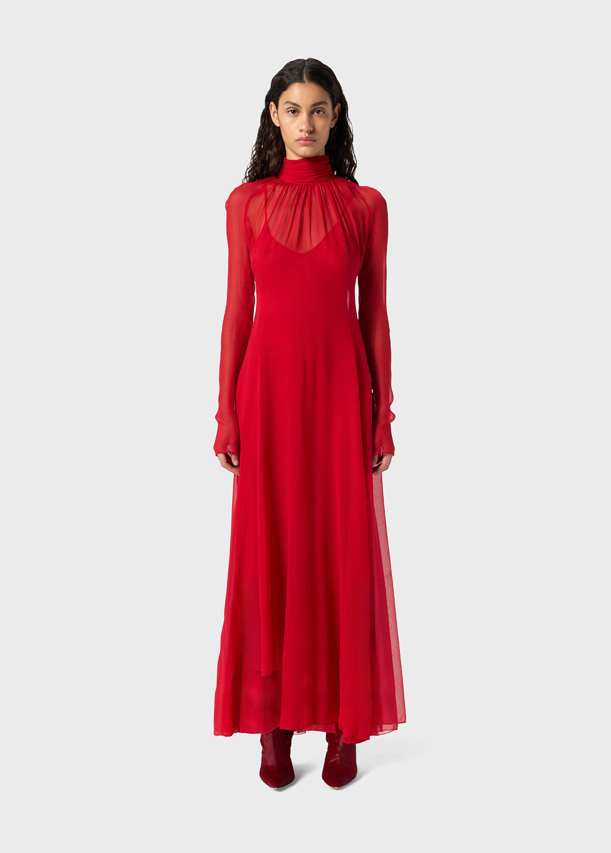 LONG SILK GEORGETTE DRESS WITH SCARF - 2