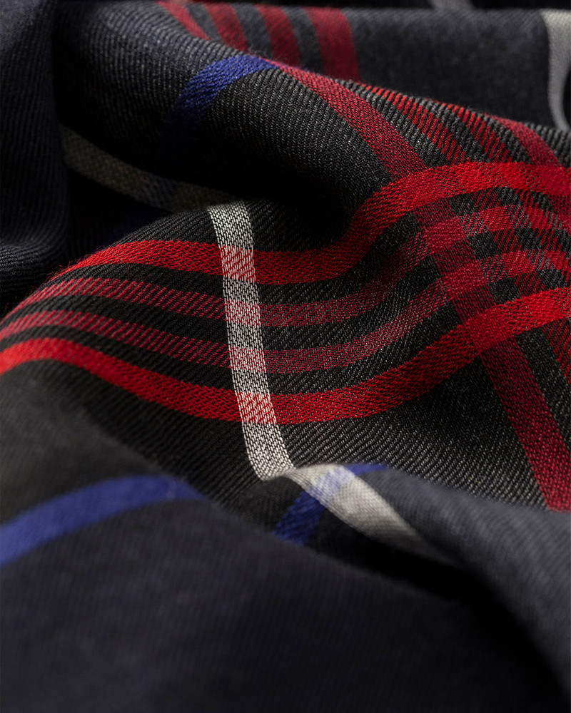 Orton Navy Crammed Tartan Cashmere Scarf 5