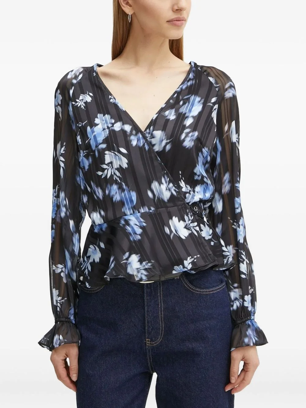 floral-print wrap blouse - 1
