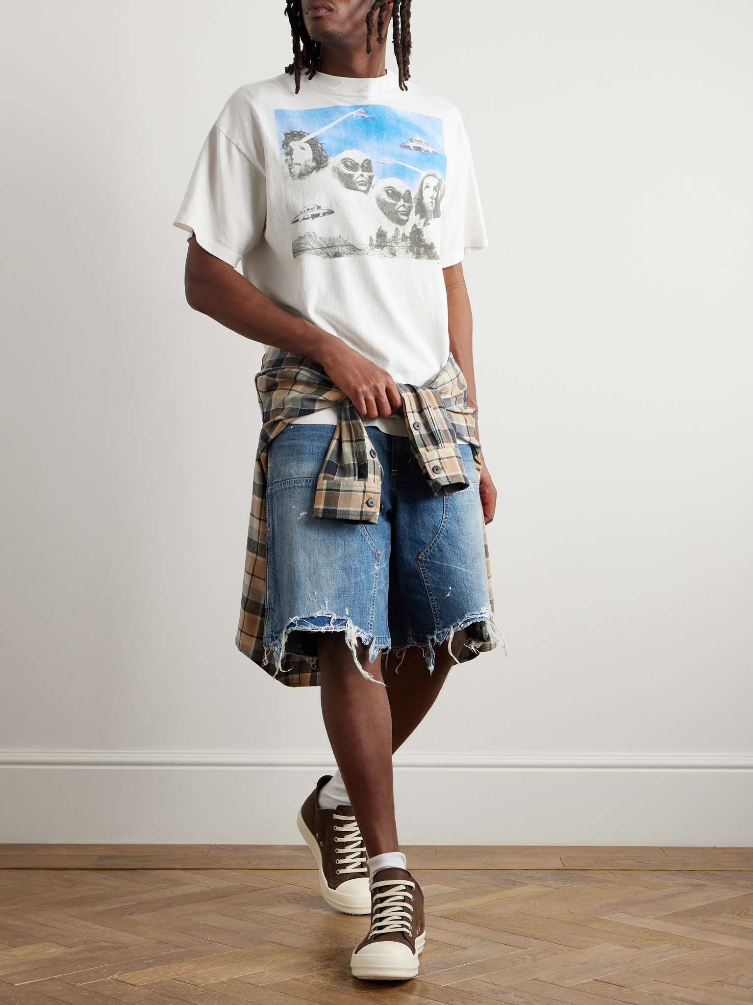 Straight-Leg Distressed Denim Shorts - 2