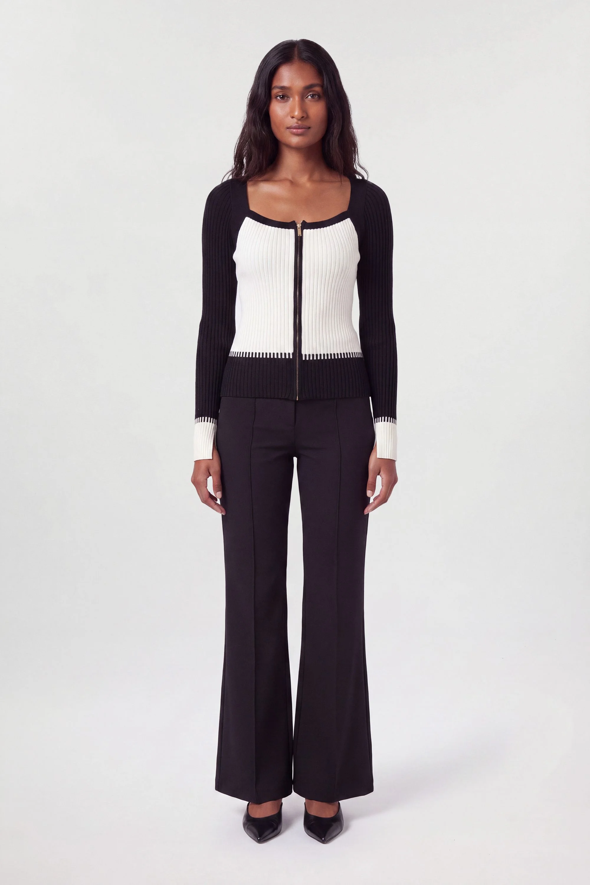 Block Colour Racked Rib Knitted Bomber - 1