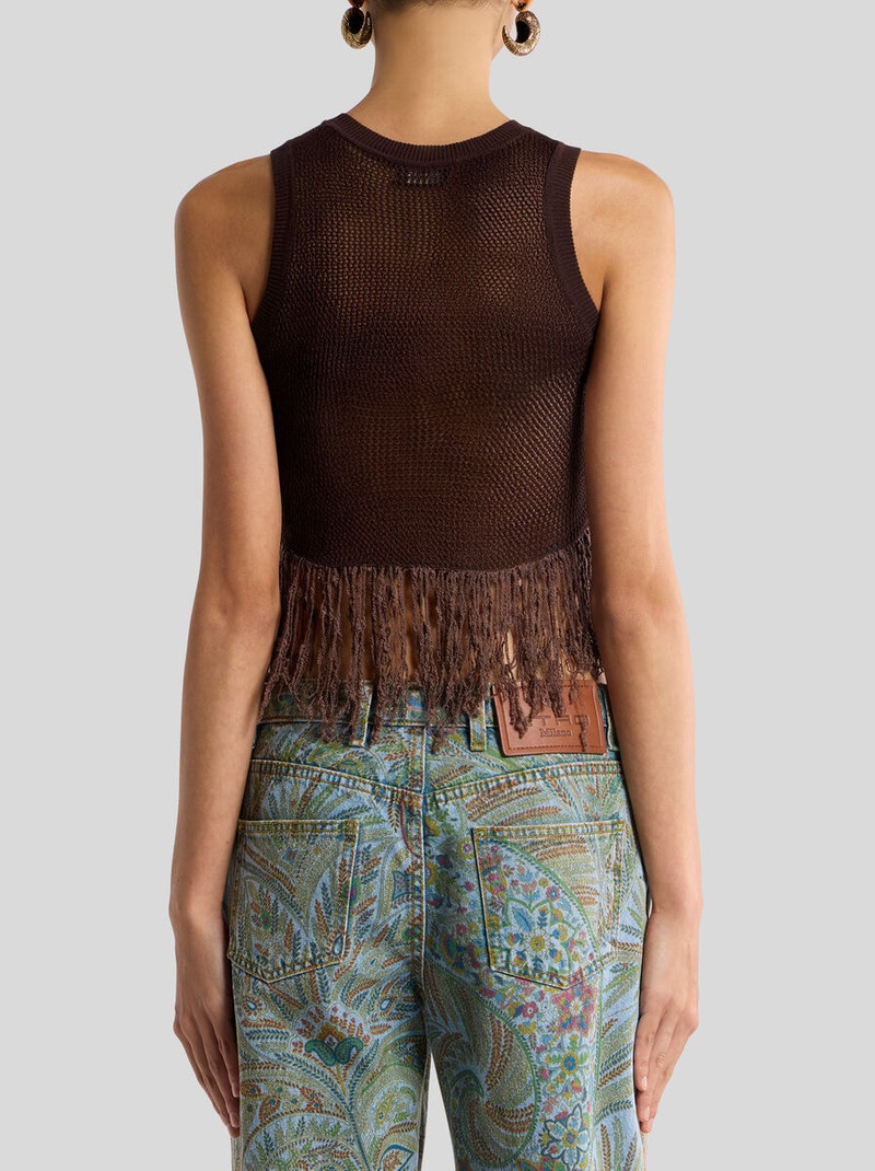 CROP TOP IN COTTON-BLEND JACQUARD WITH FRINGING AND FLORAL MOTIF 5