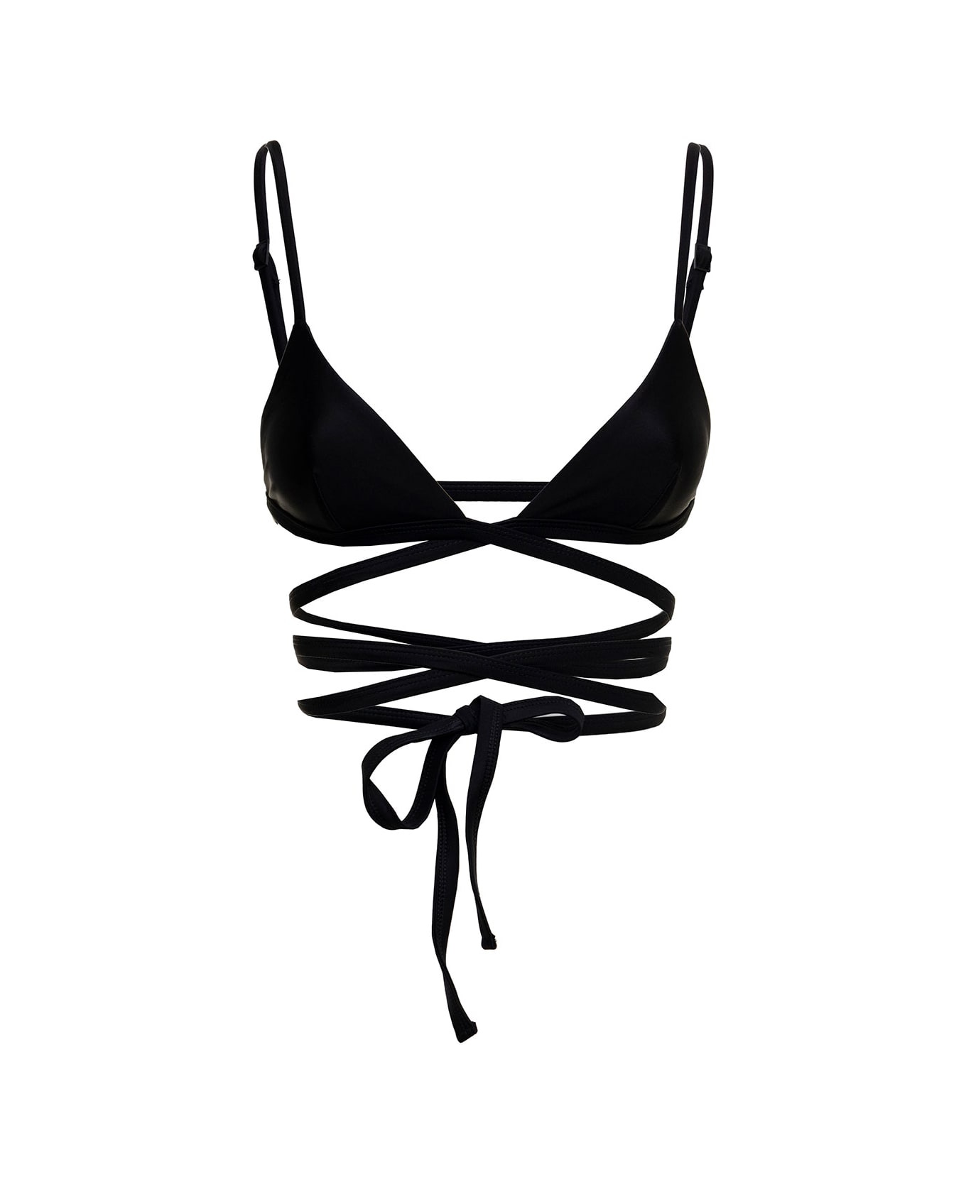 Matteau Woman's Black Nylon Bikini Top With Crossed Laces - 1