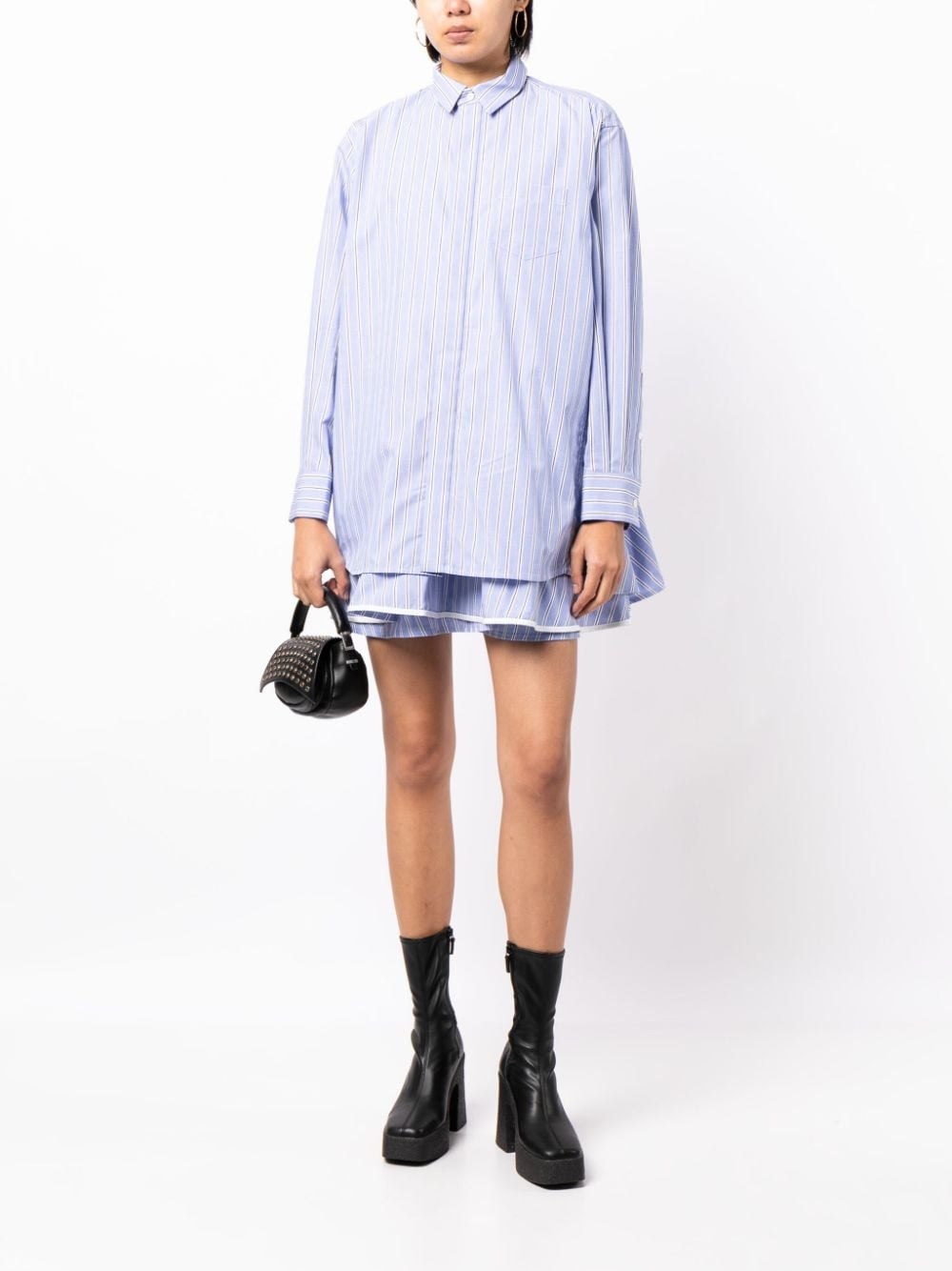 striped ruffle-trim cotton shirtdress - 2