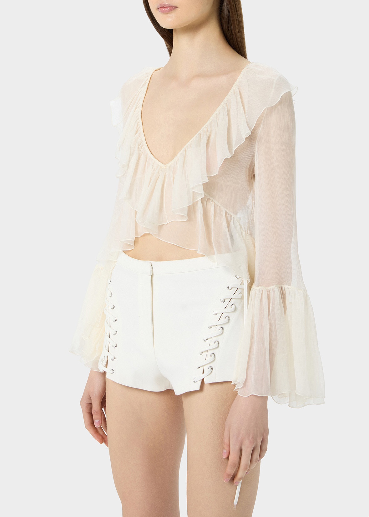SILK CREPONNE SHIRT WITH RUFFLES - 5