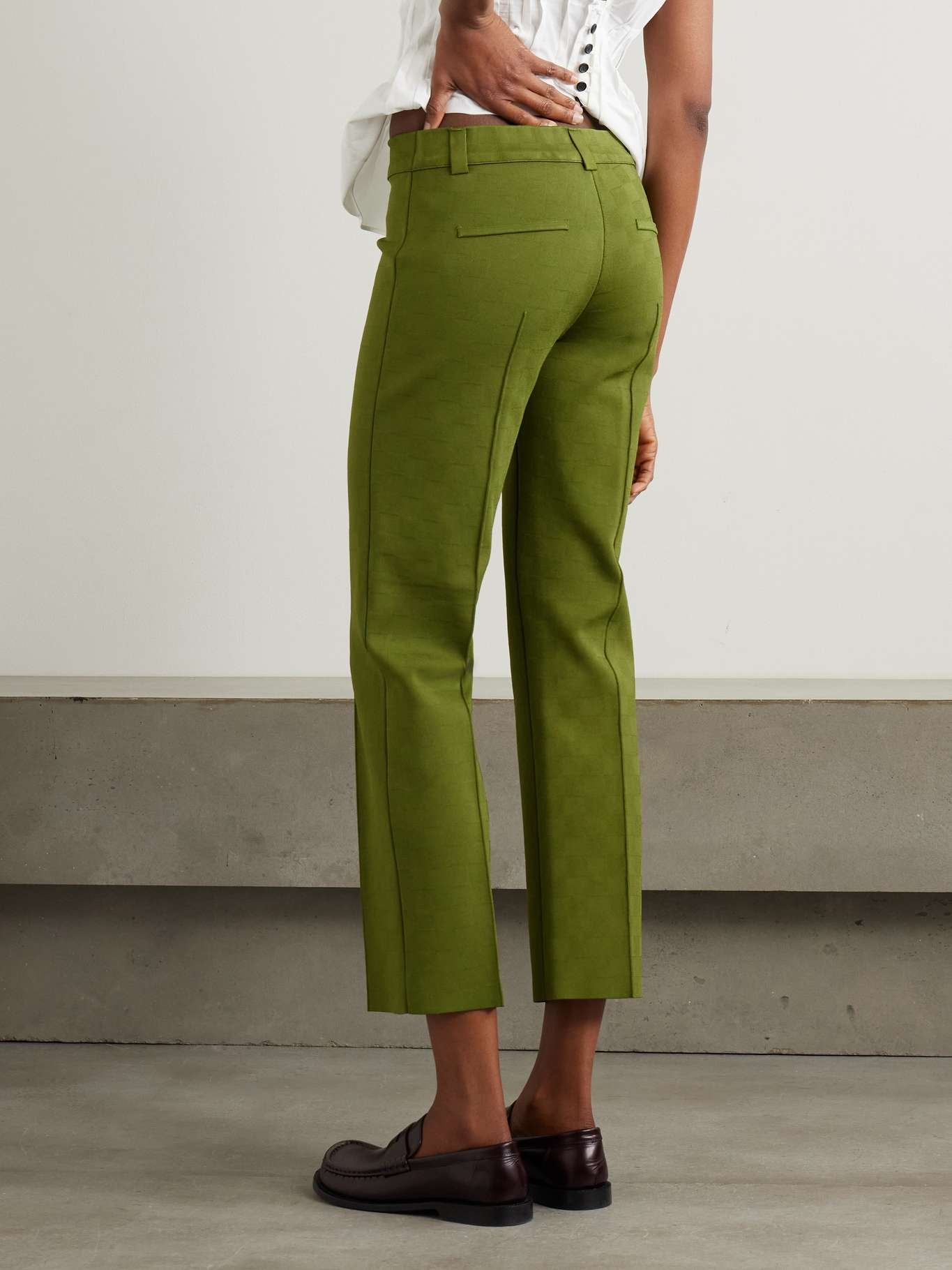 NSFW Jules checked jacquard-knit slim-leg pants Green - 3