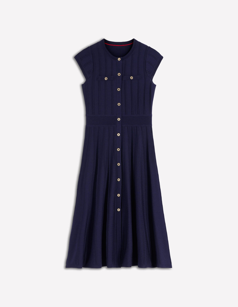 Cap Sleeve Knitted Dress-Navy 1