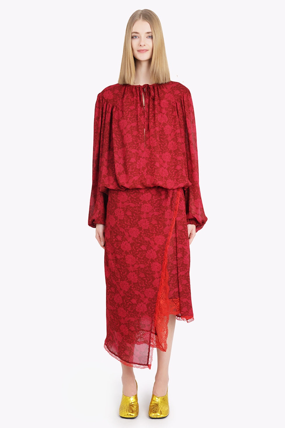 SANNE FLORAL PRINT MIDI SLIT SKIRT | CHERRY RED - 6