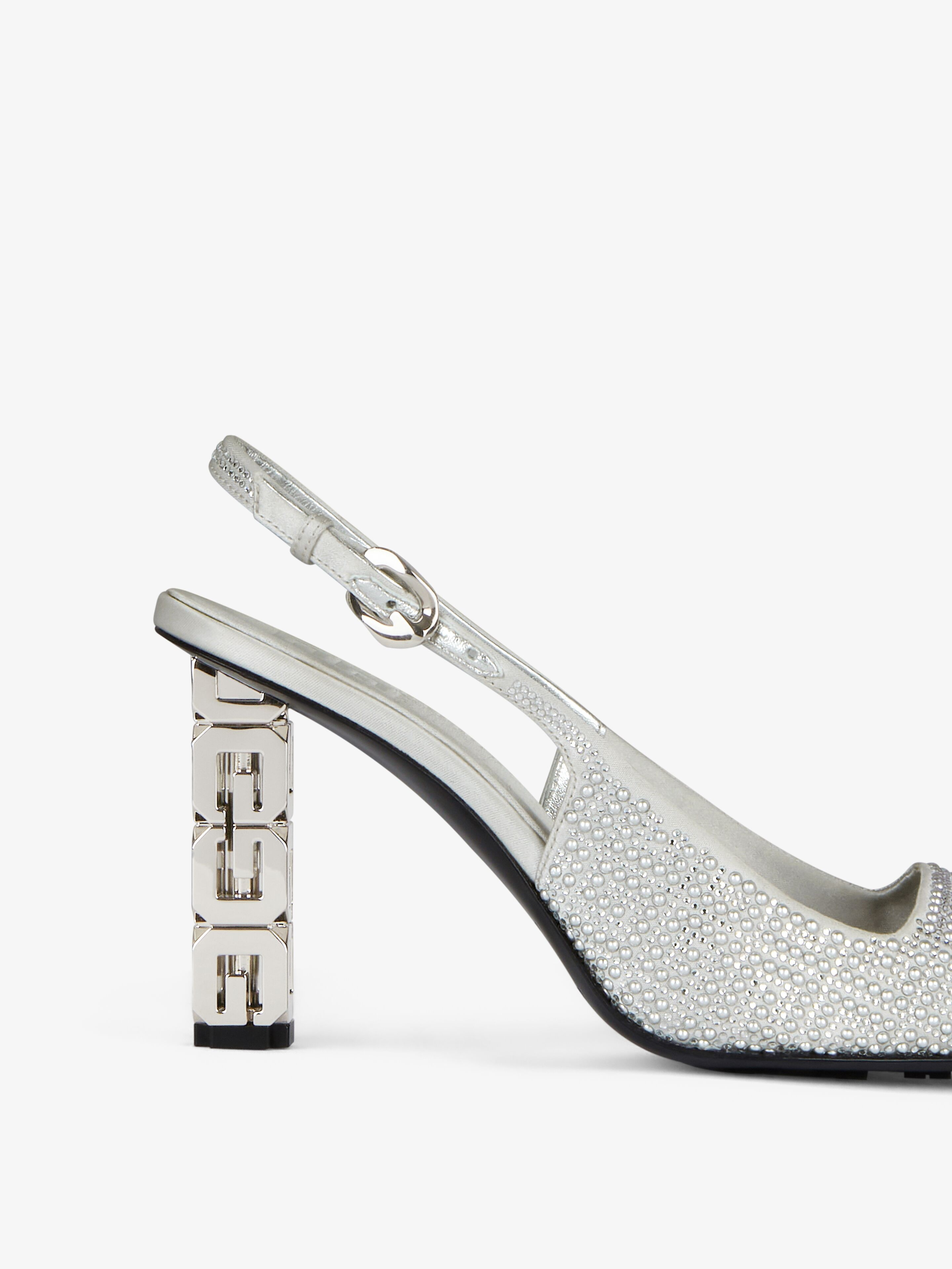 G CUBE SLINGBACKS IN SATIN WITH 4G STUDS AND STRASS - 5
