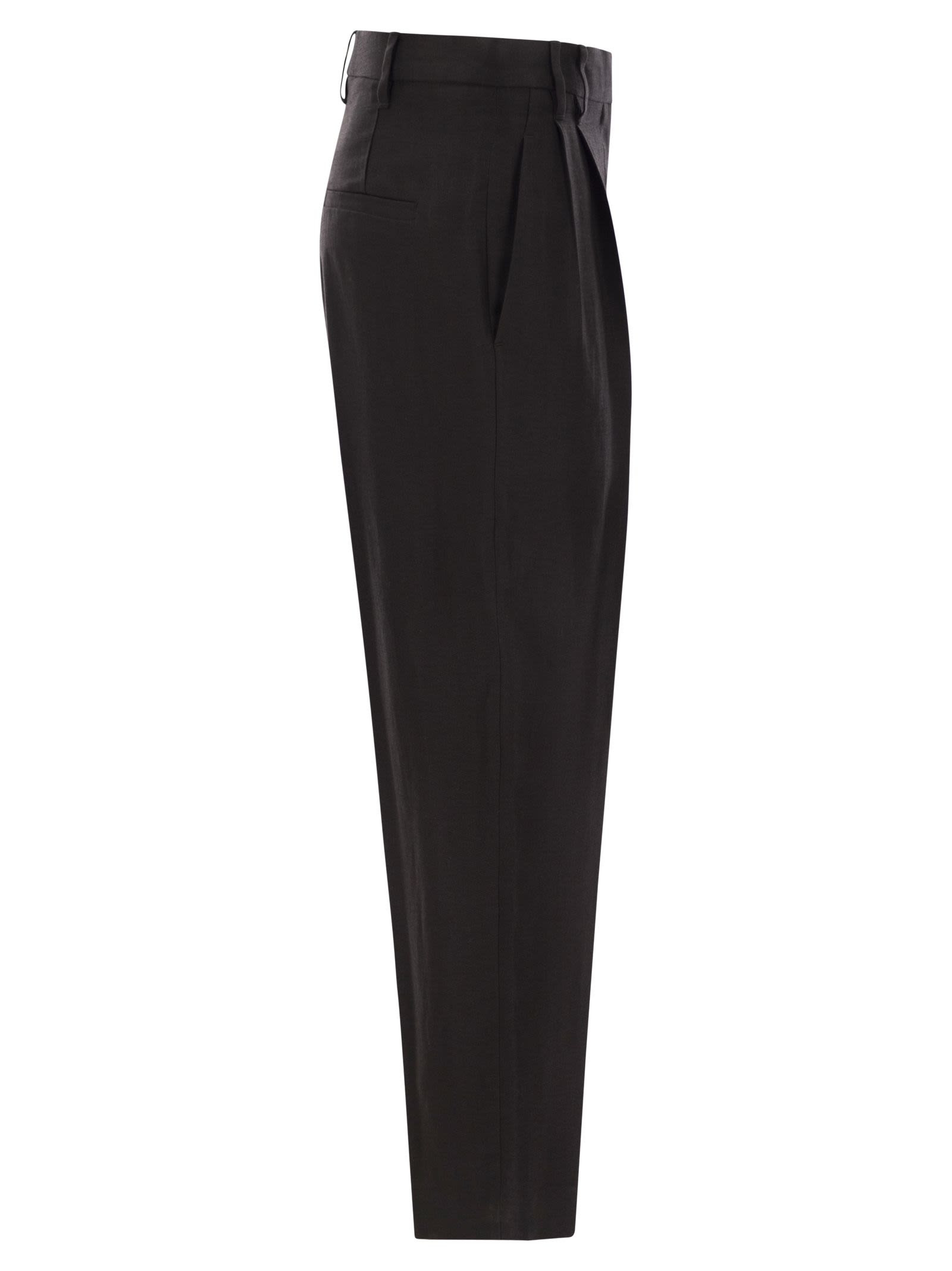 Brunello Cucinelli Women Slouchy Trousers In Viscose And Linen Fluid Twill With Moniline - 3
