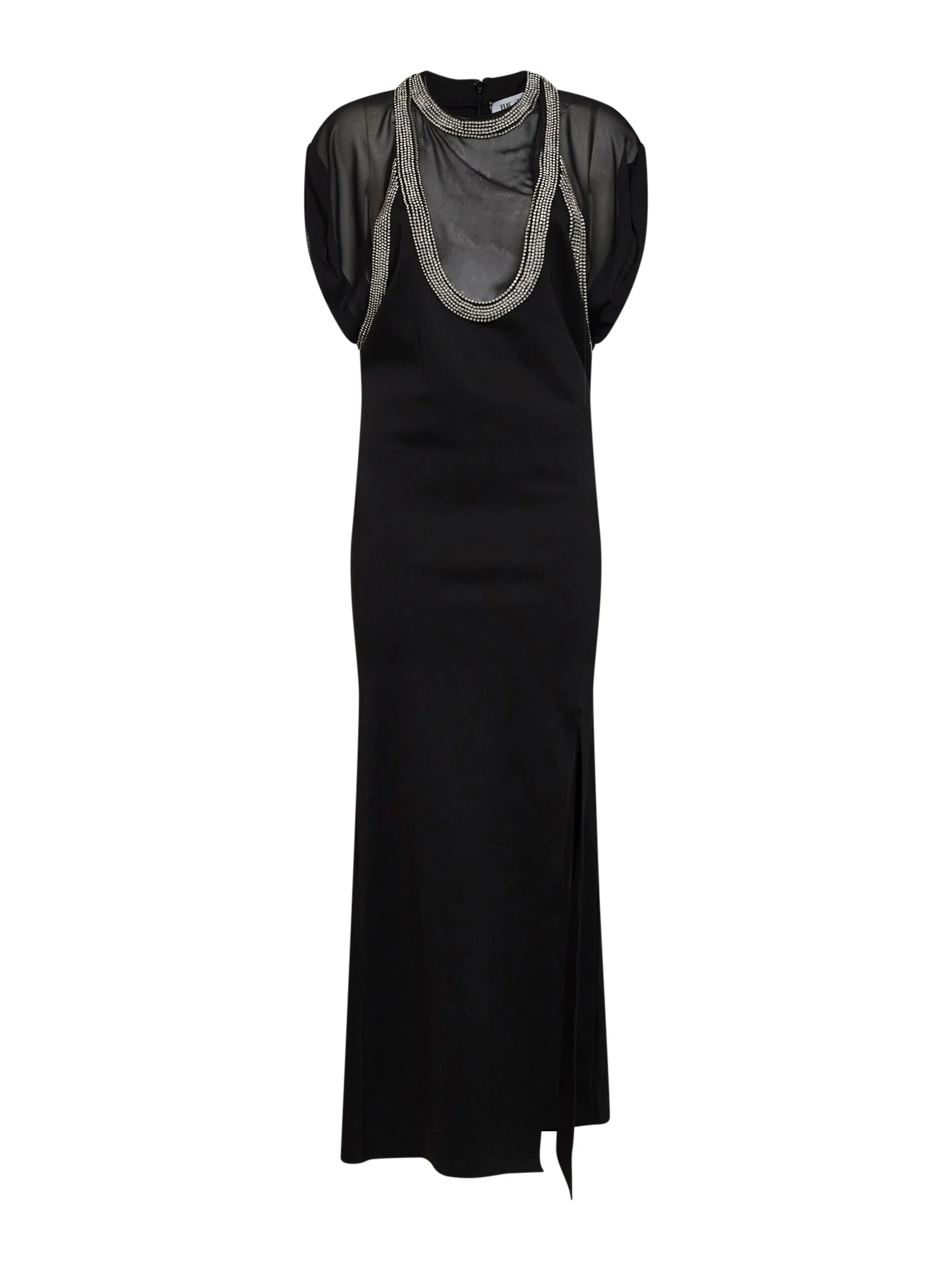 Black stretch crepe layered-effect maxi dress - 1