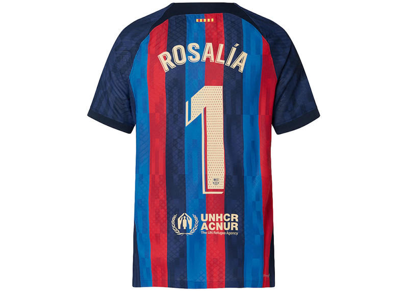 Nike Nike Limited Edition FC Barcelona Men’s First Team Rosalia Motomami 22/23 Home Jersey Blue/Scarlet outlook