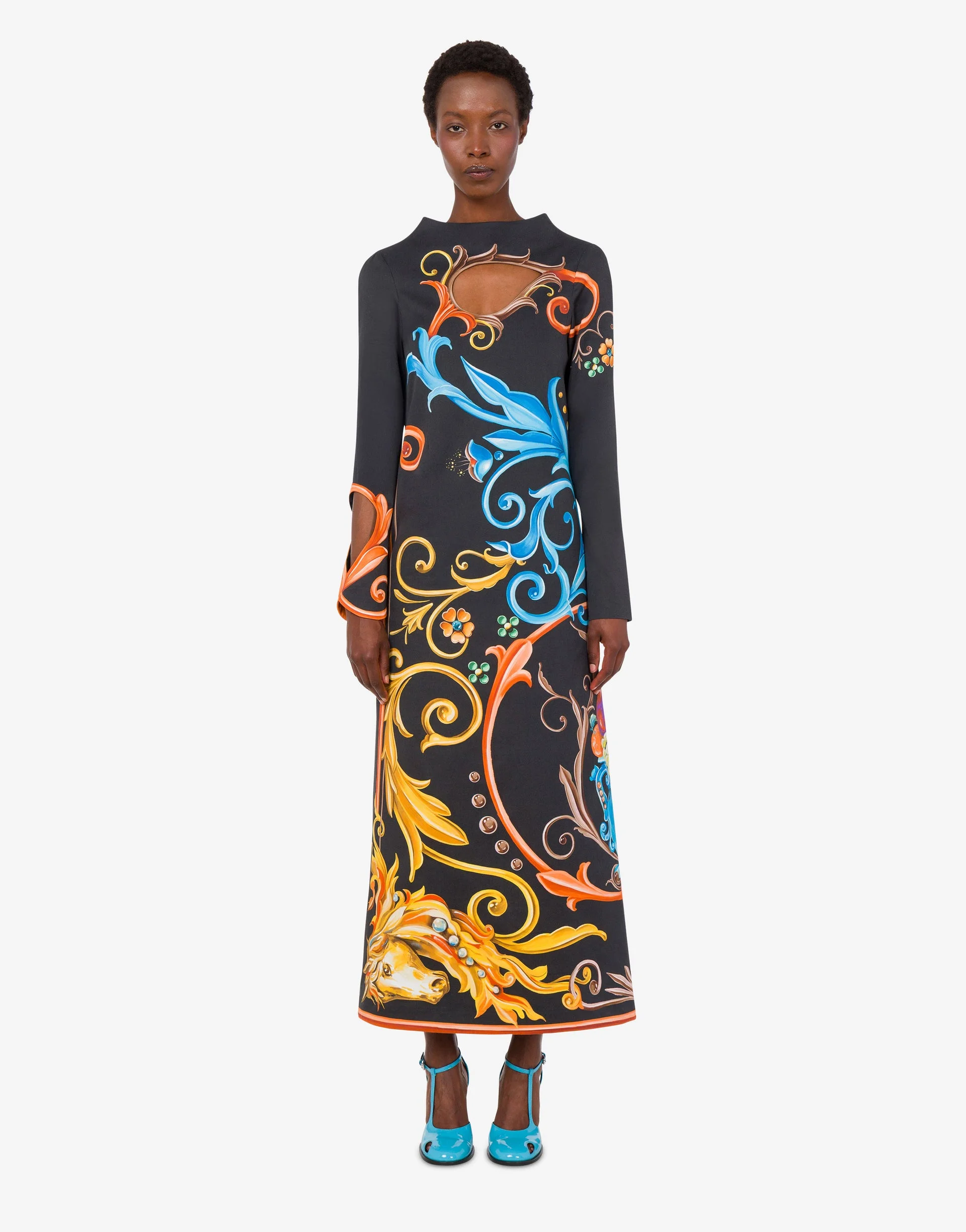 PRINTED COTTON GABARDINE DRESS - 1