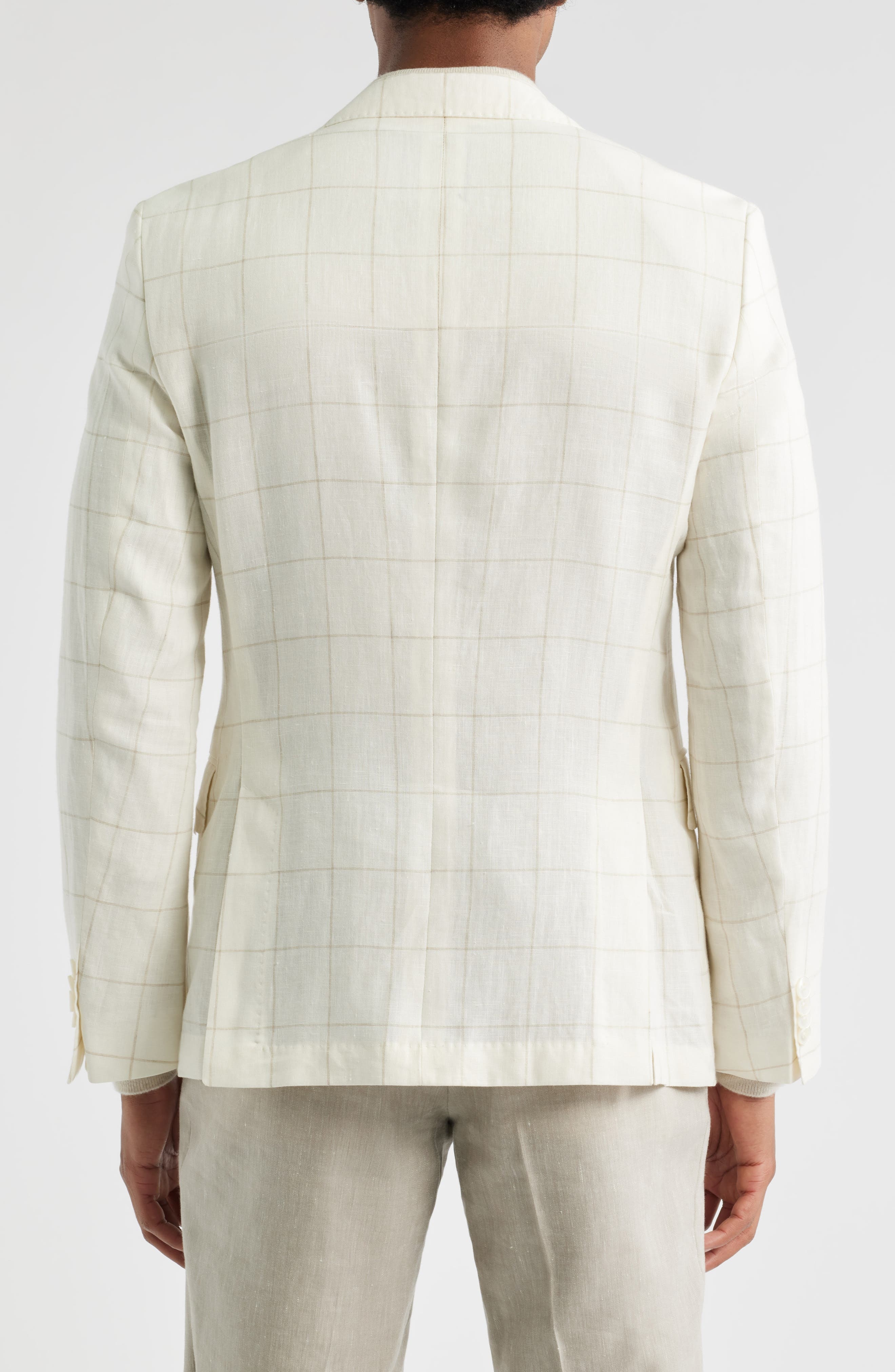 BOSS Hutson Slim Fit Windowpane Check Linen Blend Sport Coat in Open White at Nordstrom - 2