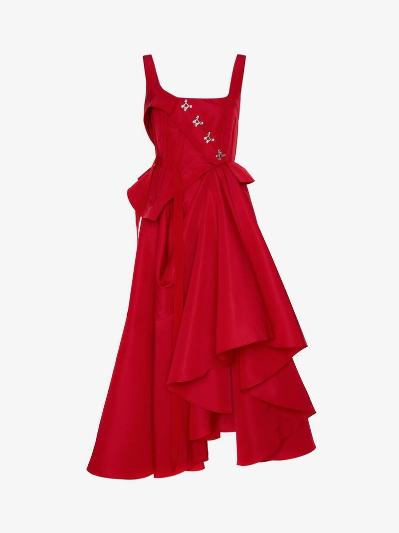 Asymmetric Drape Dress in Welsh Red 1