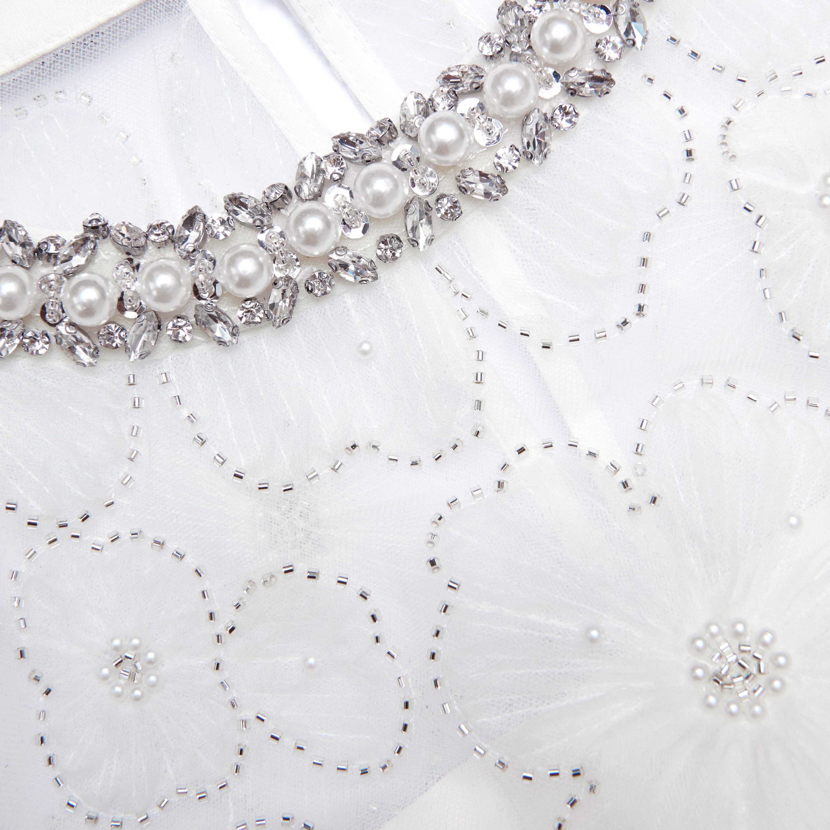 White Embellished Tulle Midi Dress - 5