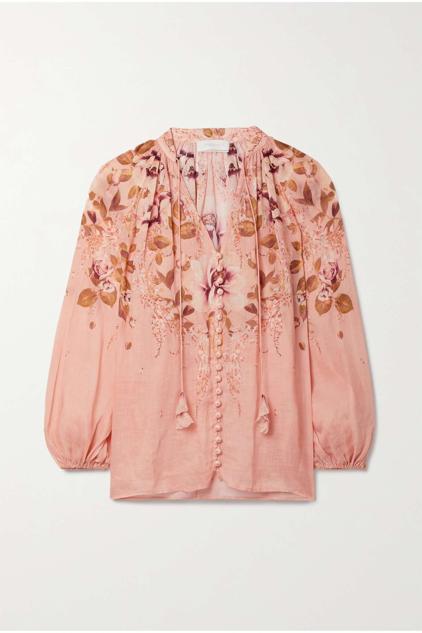 Rosa tasseled floral-print ramie blouse - 1