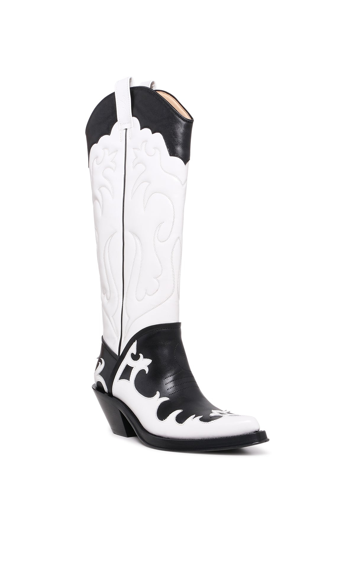 Capitana Cowboy Boot in White & Black Pearlized Leather - 3