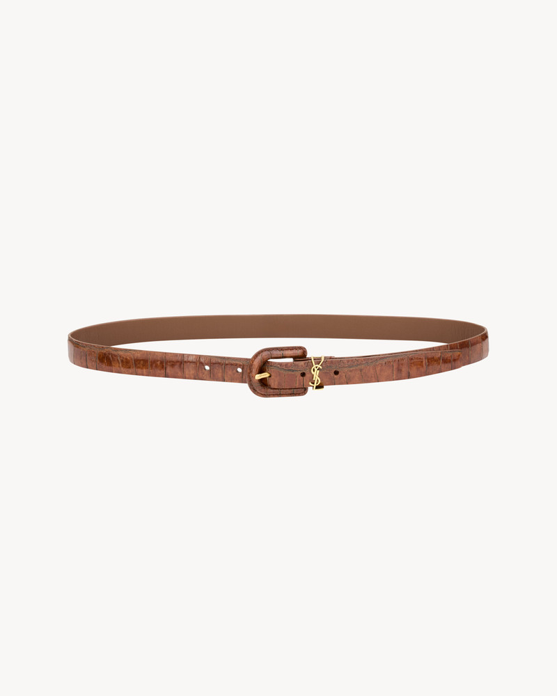 SAINT LAURENT CASSANDRE COVERED U BUCKLE THIN BELT IN CROCODILE-EMBOSSED LEATHER outlook