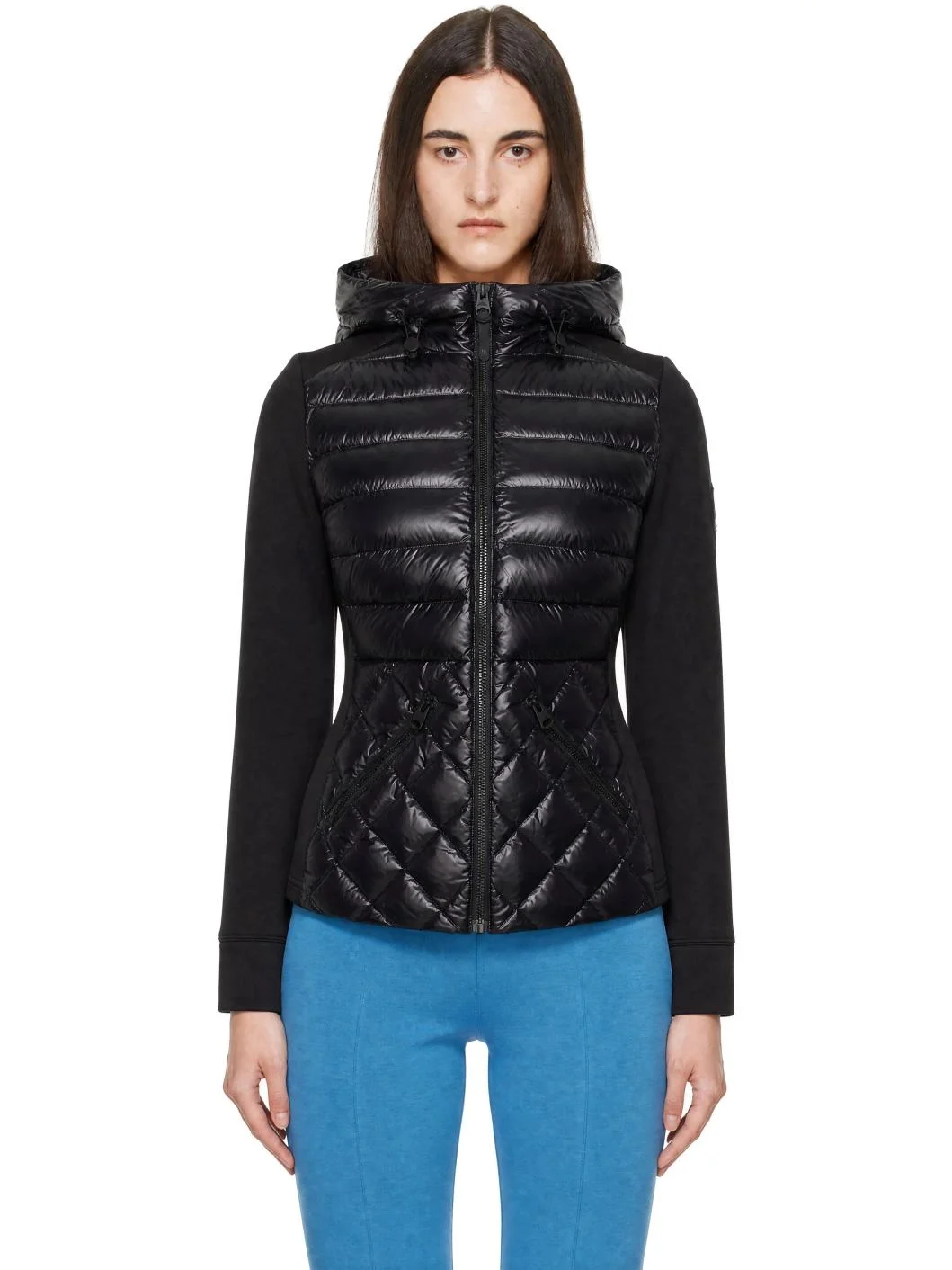 Black AGATHA Quilted Mixed-Media Hooded Jacket - 1