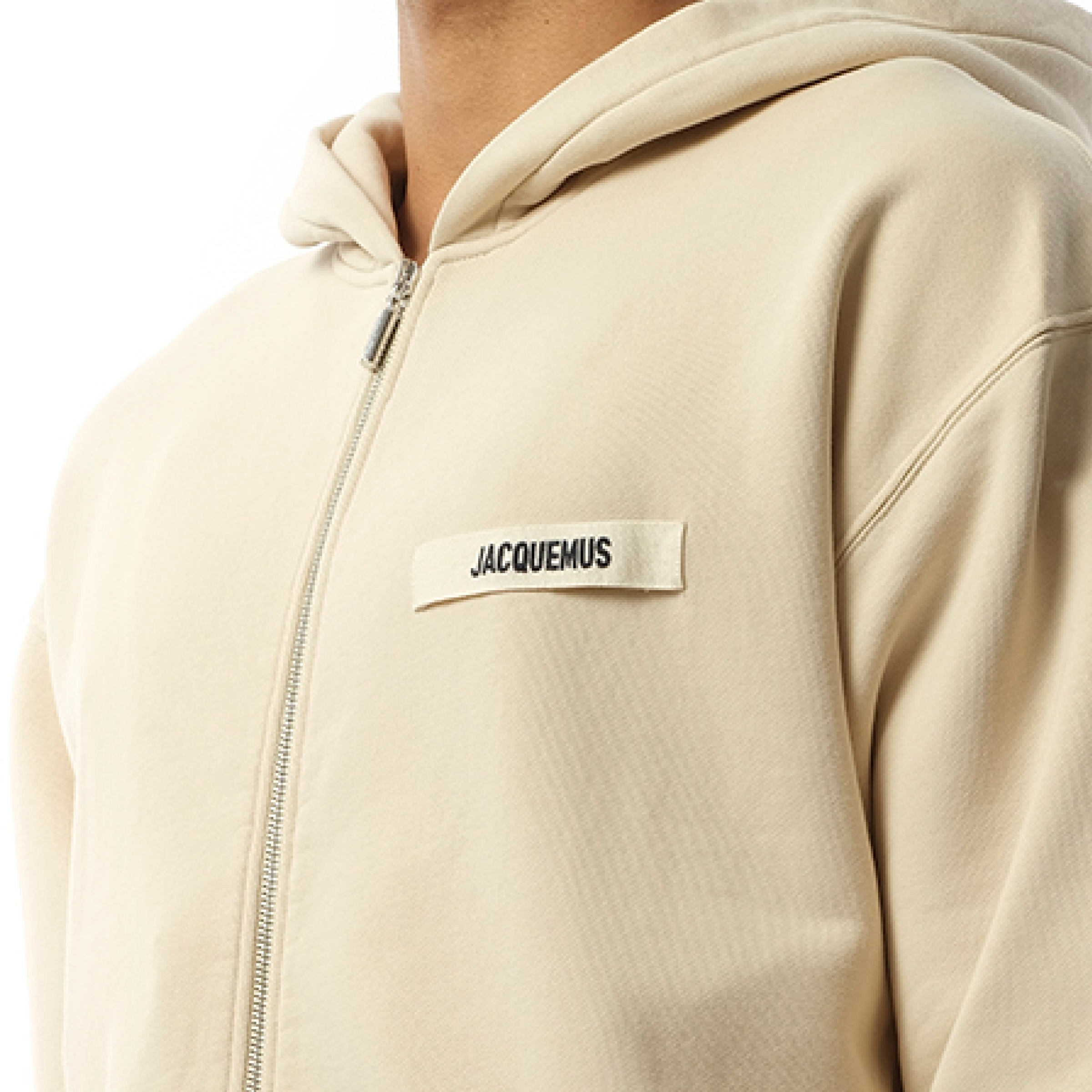 Le Hoodie Zip Gros Grain in Beige - 3