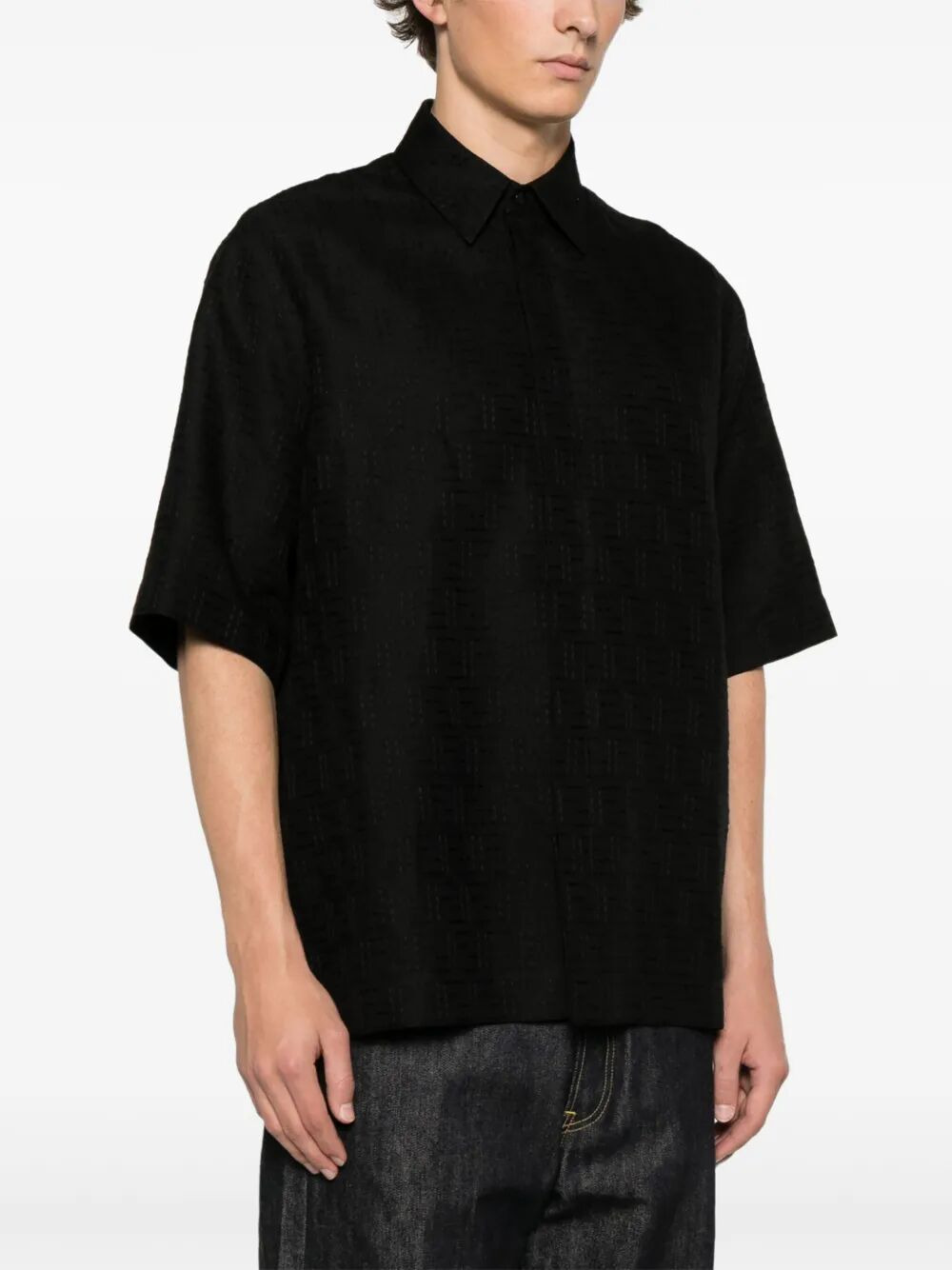 Fendi Men Linen Ff Jacquard Oversize Shirt - 2
