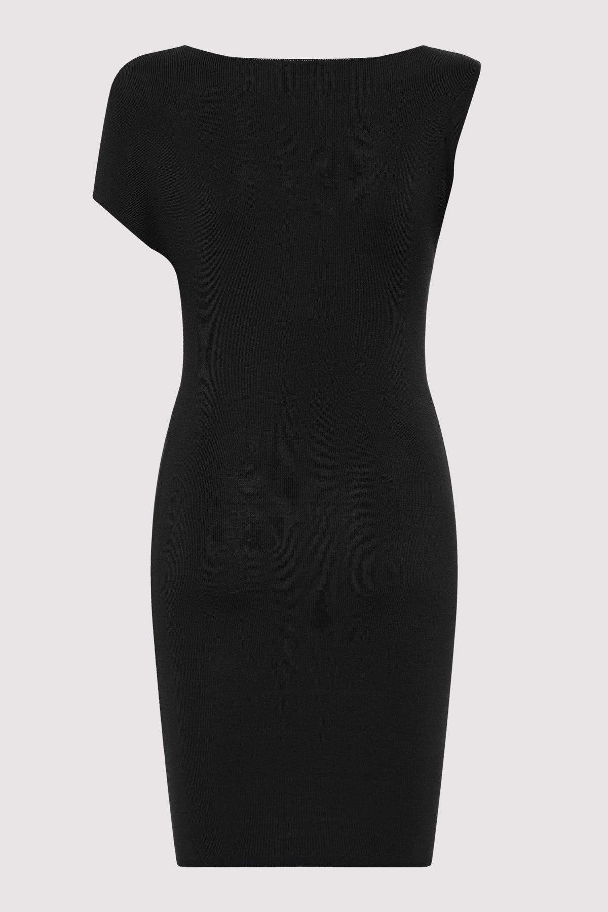 Asymmetric Knit Mini Dress - Black - 6