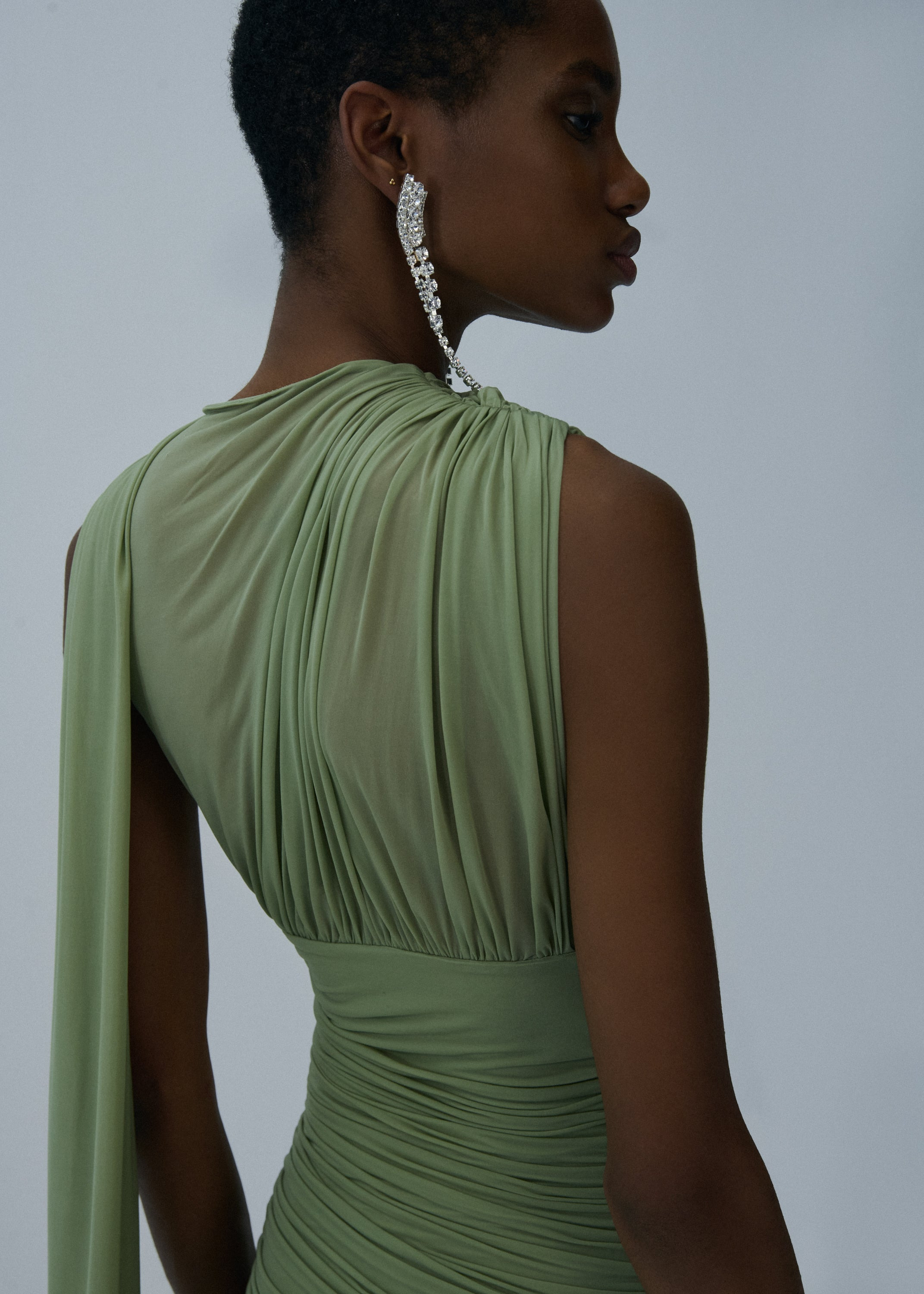 Sheer draped midi dress in green - 4