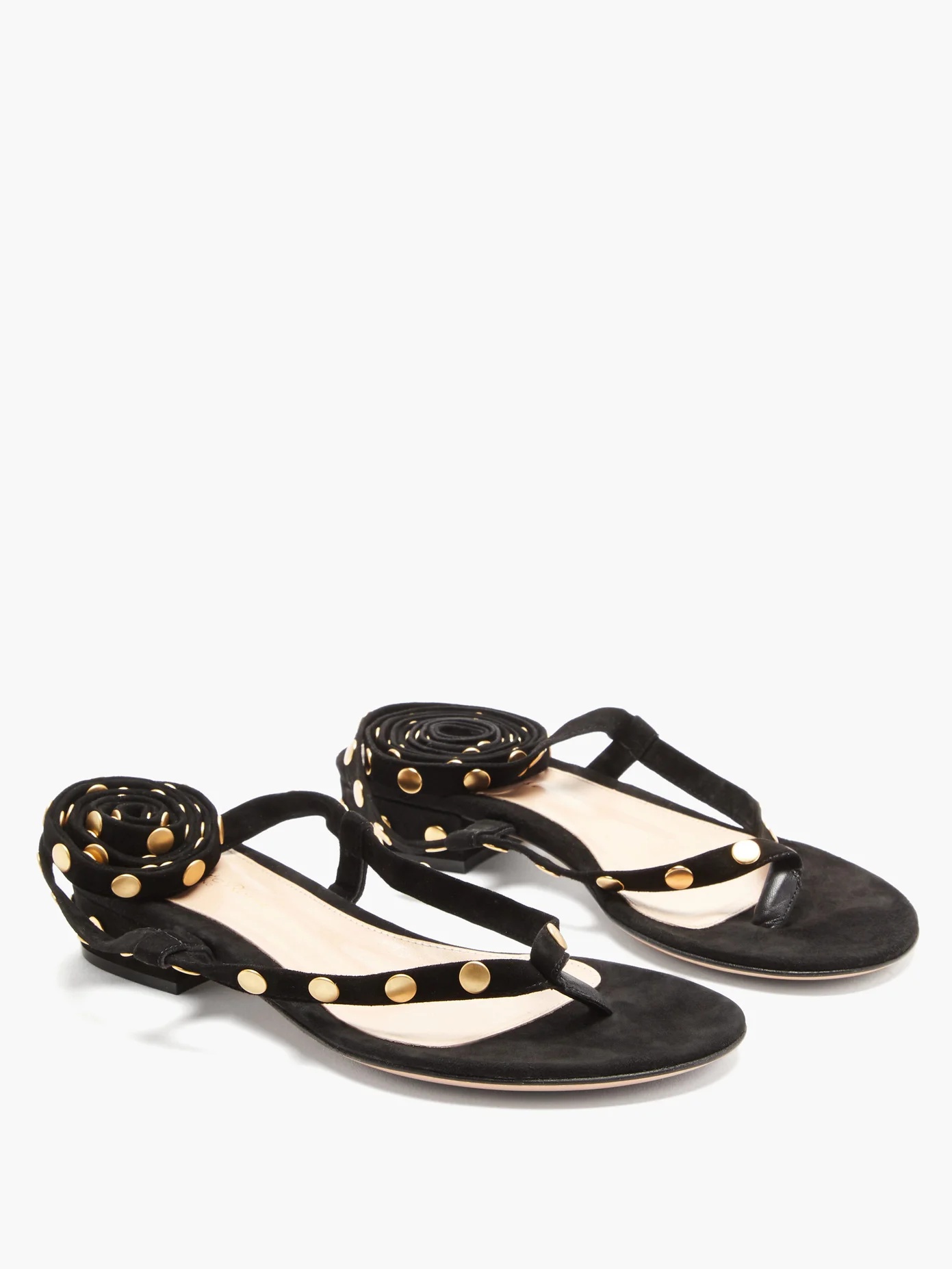 Wraparound studded suede sandals - 4