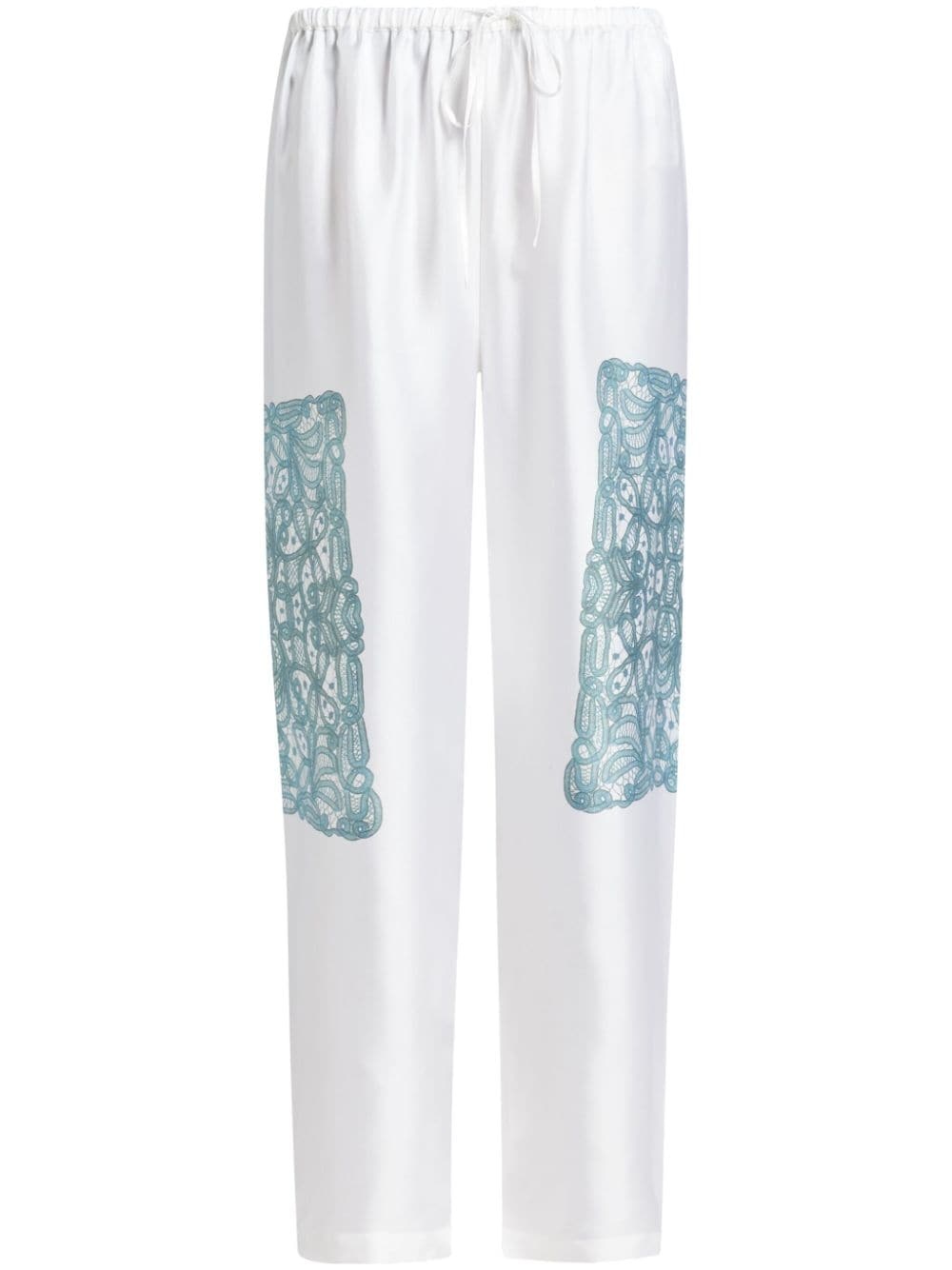 lace-print silk trousers - 1