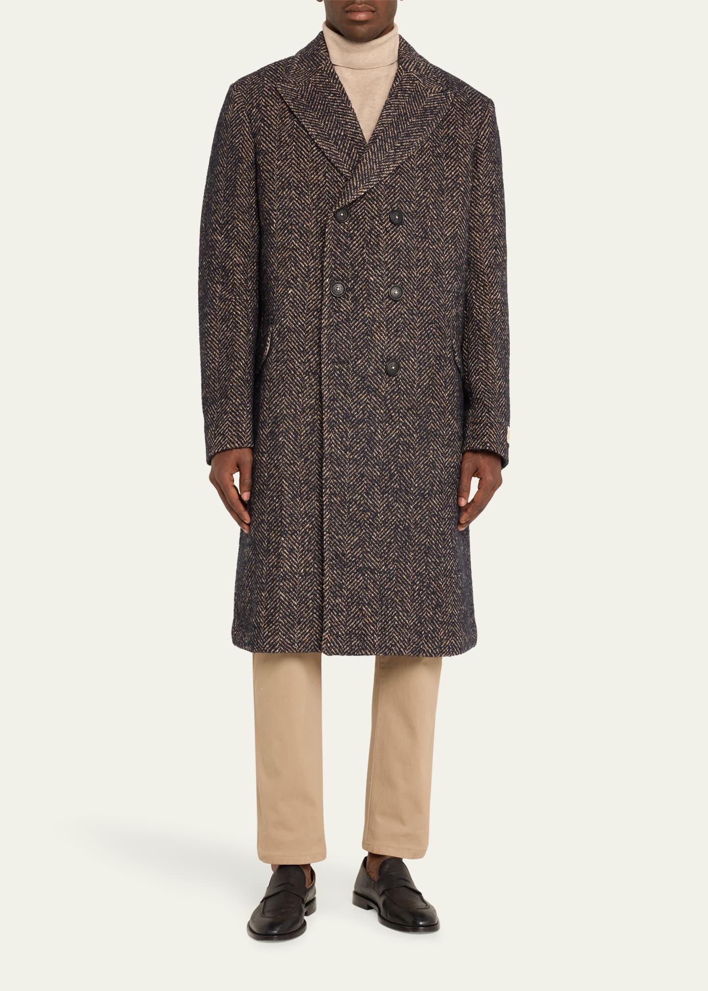 Men's Long Herringbone Double-Breasted Jacket - 2