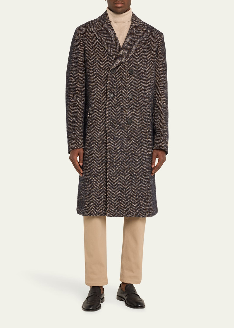 massimo alba Men's Long Herringbone Double-Breasted Jacket outlook